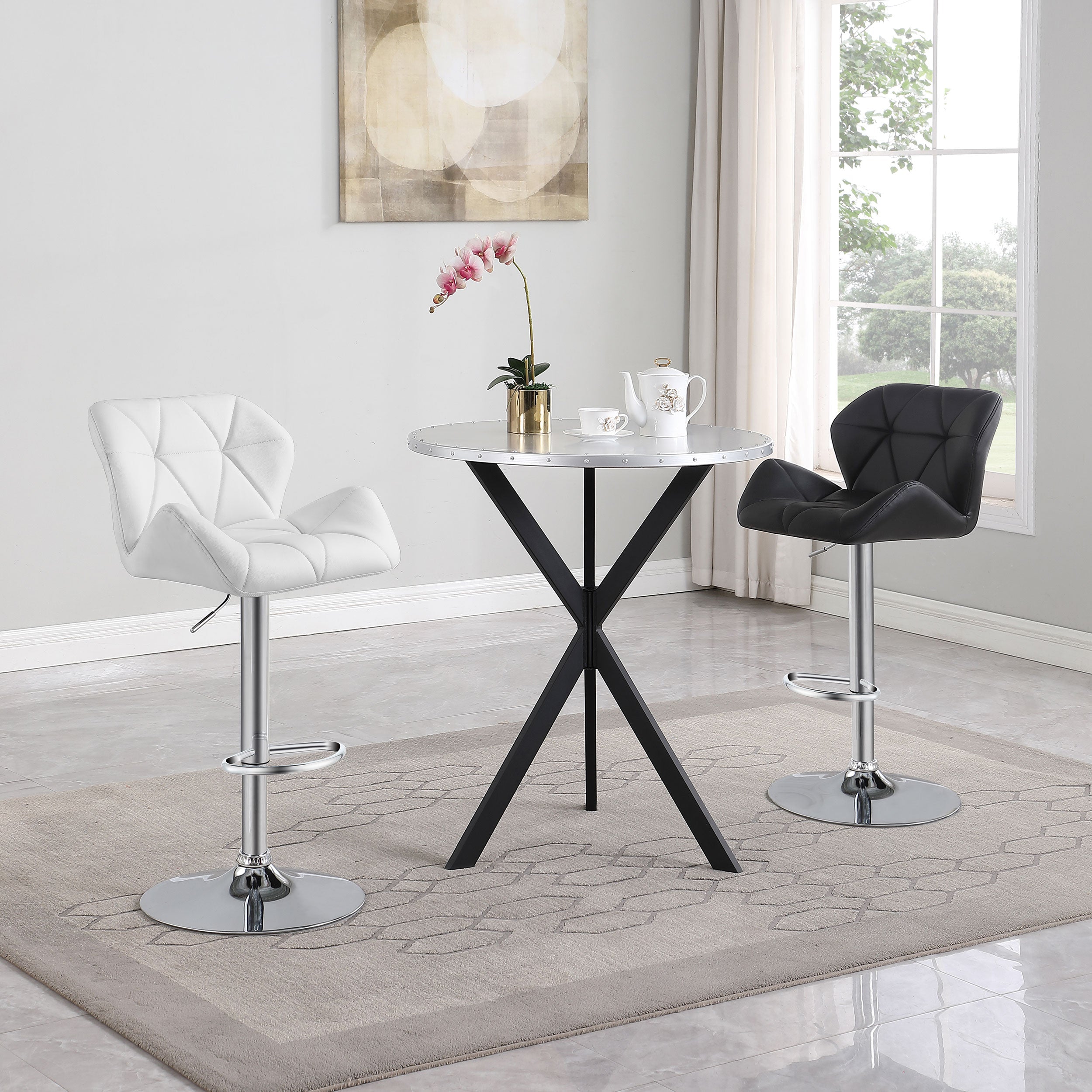 Berrington Adjustable Bar Stools Chrome and White (Set of 2)