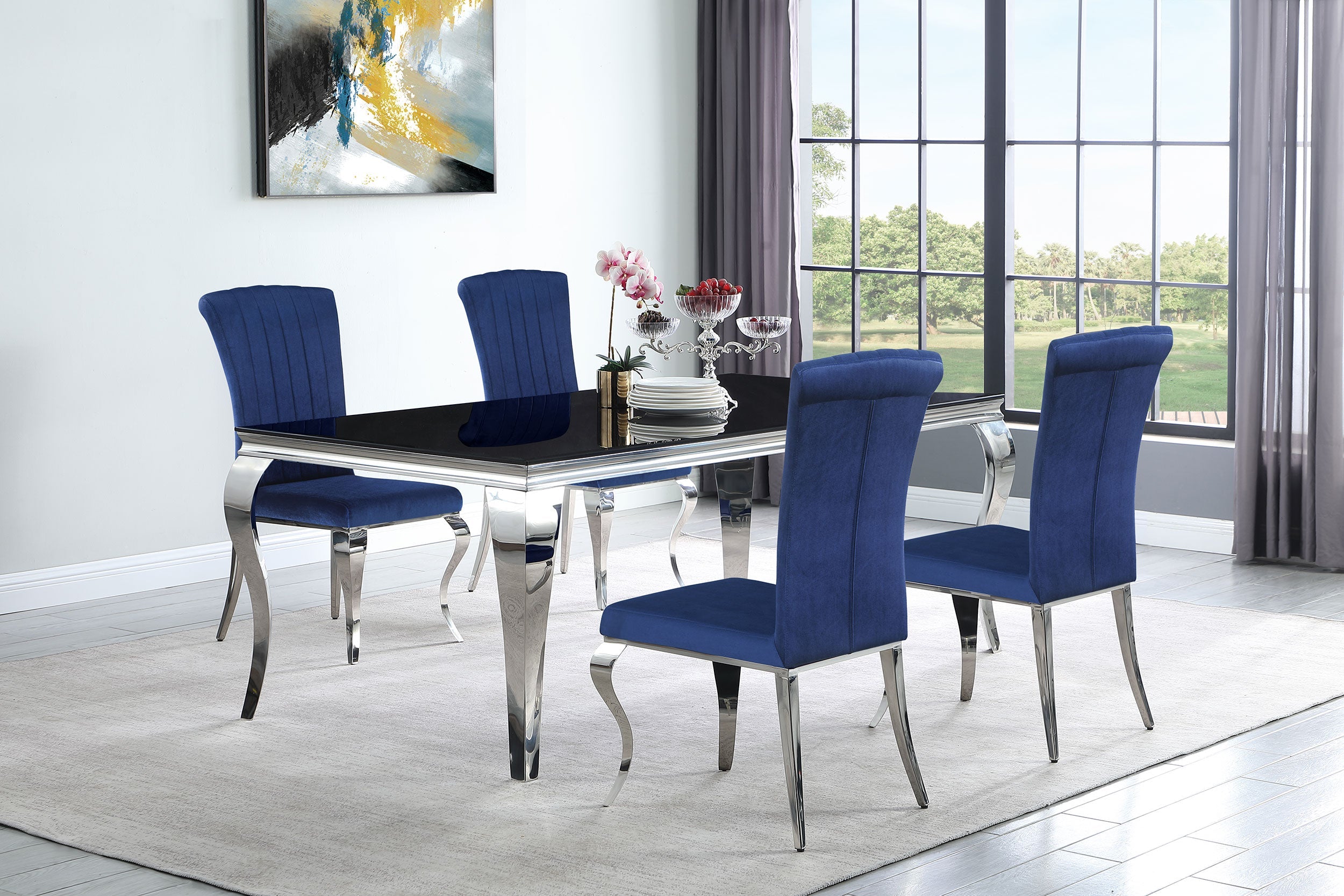 Betty Upholstered Side Chairs Ink Blue and Chrome (Set of 4)