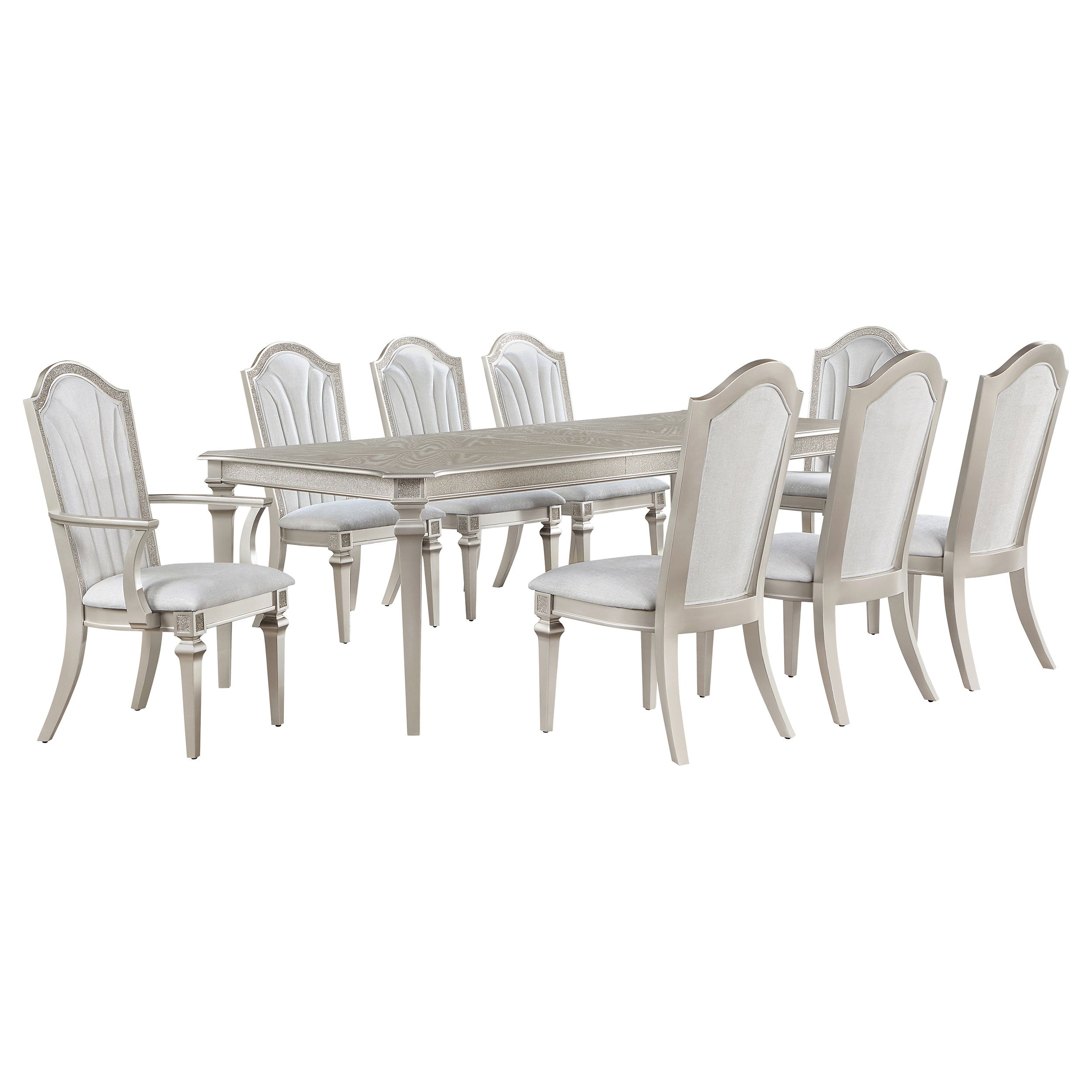 Evangeline  Dining Table Set with Extension Leaf Ivory and Silver Oak