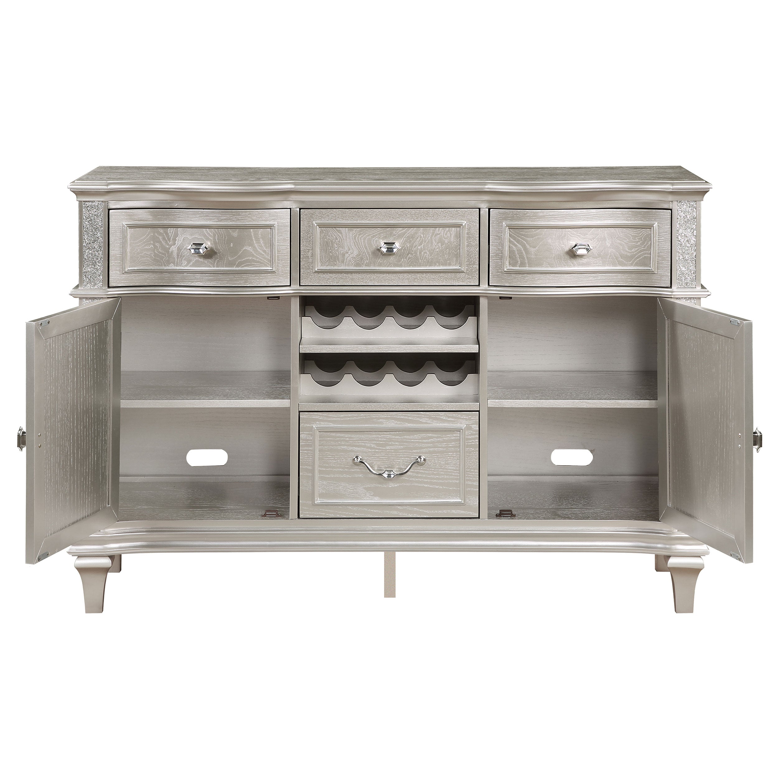 Evangeline 4-drawer Sideboard Server with Faux Diamond Trim Silver Oak