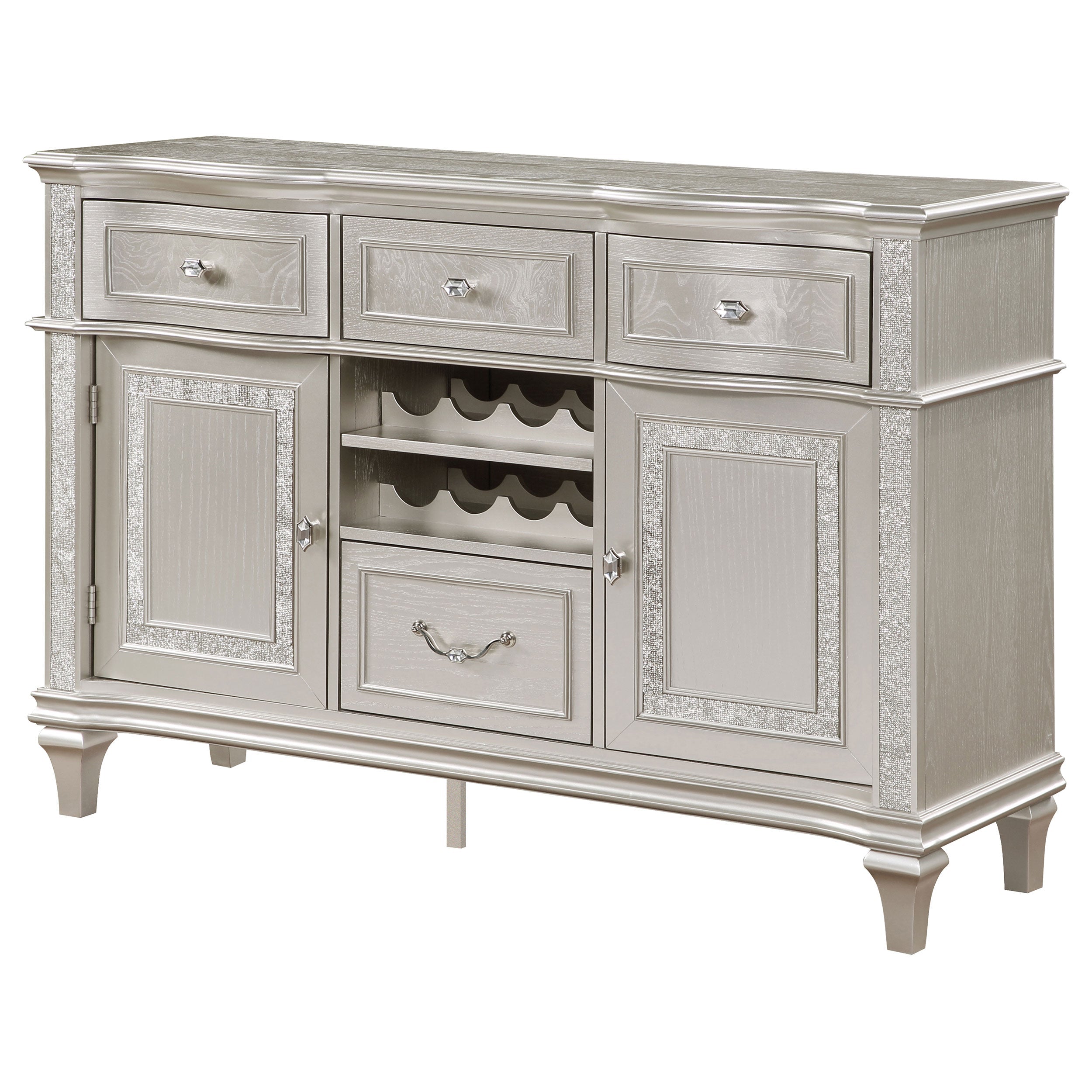 Evangeline 4-drawer Sideboard Server with Faux Diamond Trim Silver Oak