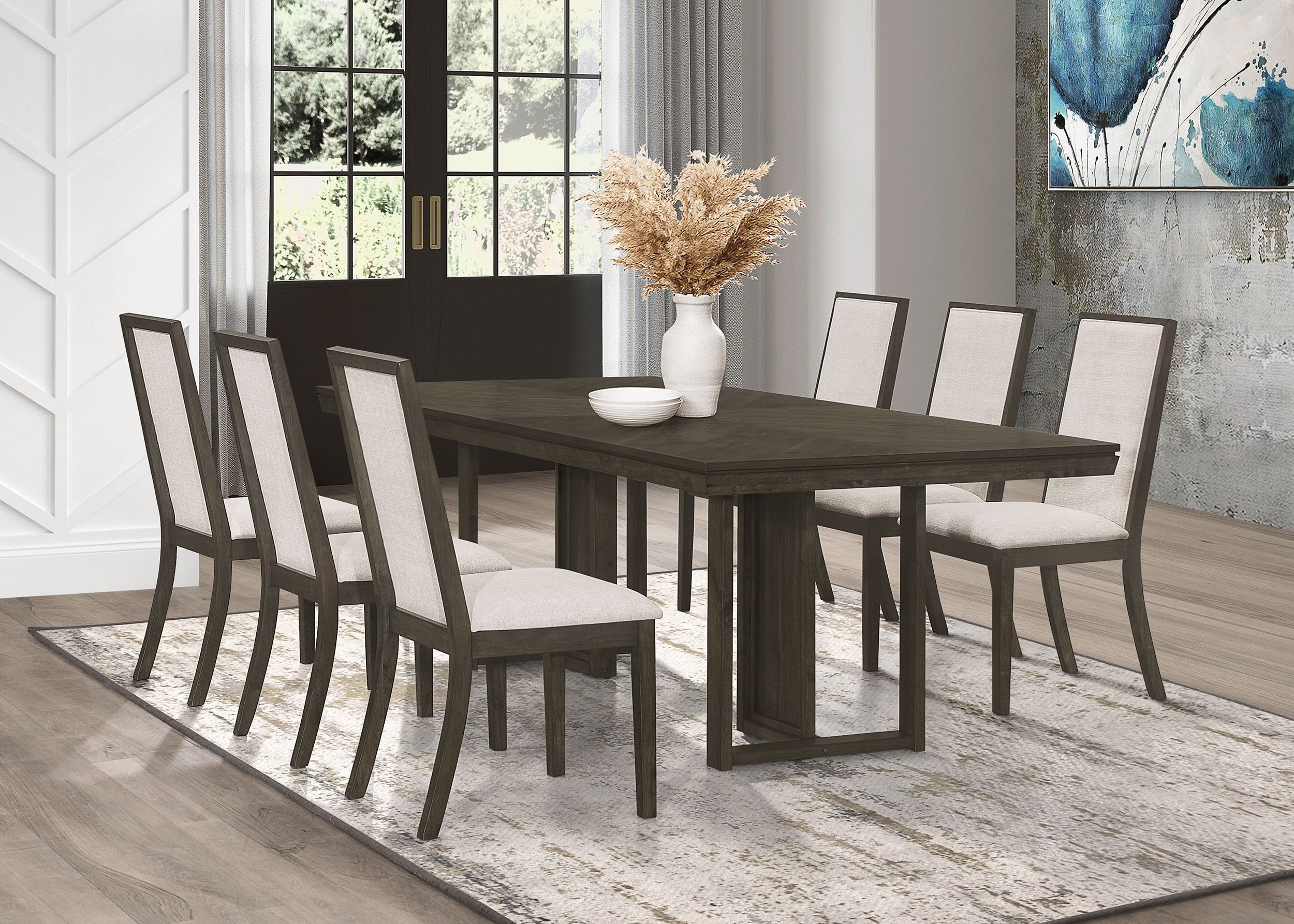 Kelly  Rectangular Dining Table Set Beige and Dark Grey