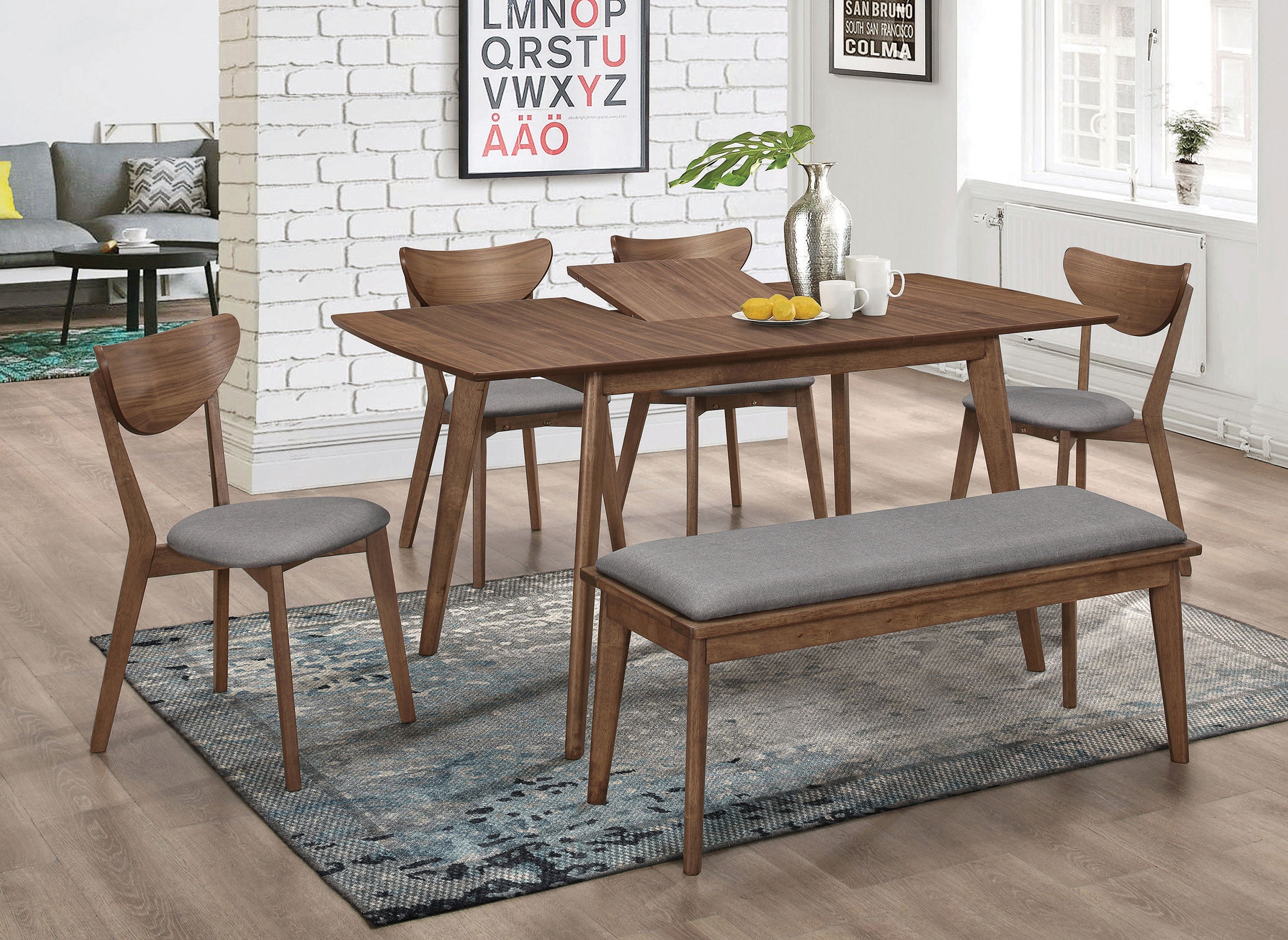 Alfredo Dining Room Set Natural Walnut and Grey