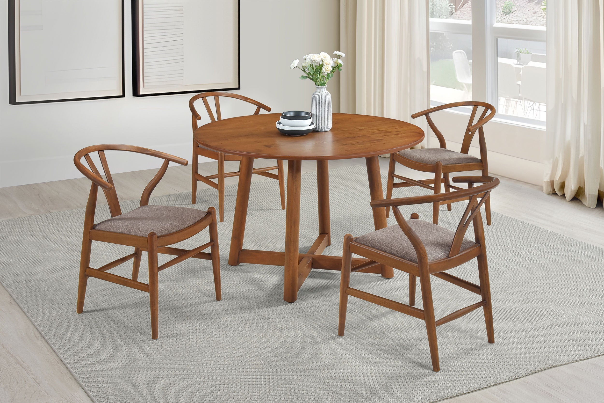 Dinah  Round Solid Wood Dining Set Walnut