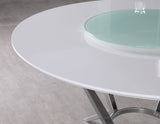 Abby Round Dining Table with Lazy Susan White and Chrome