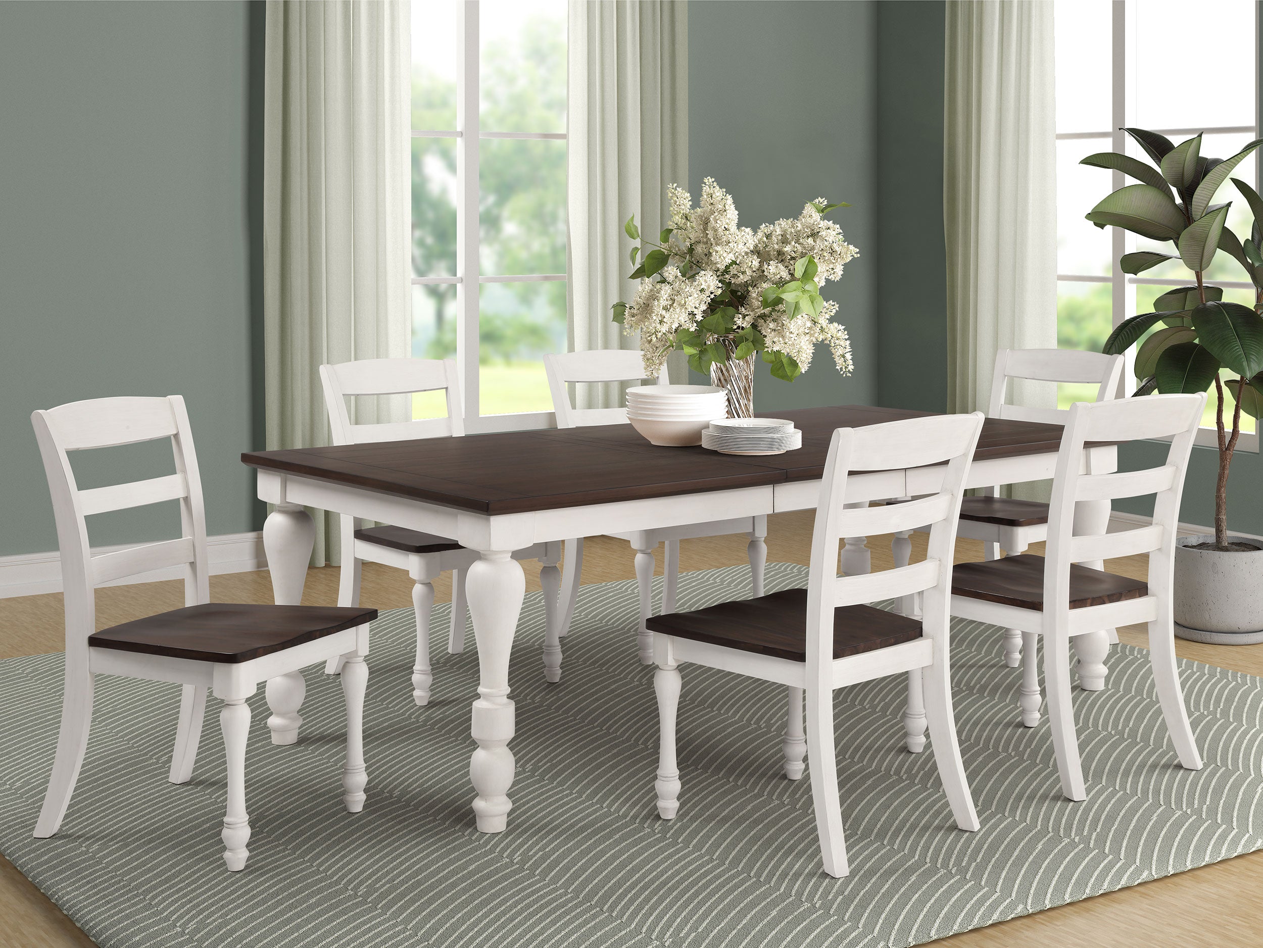 Madelyn  Rectangle Dining Set Dark Cocoa and Coastal White