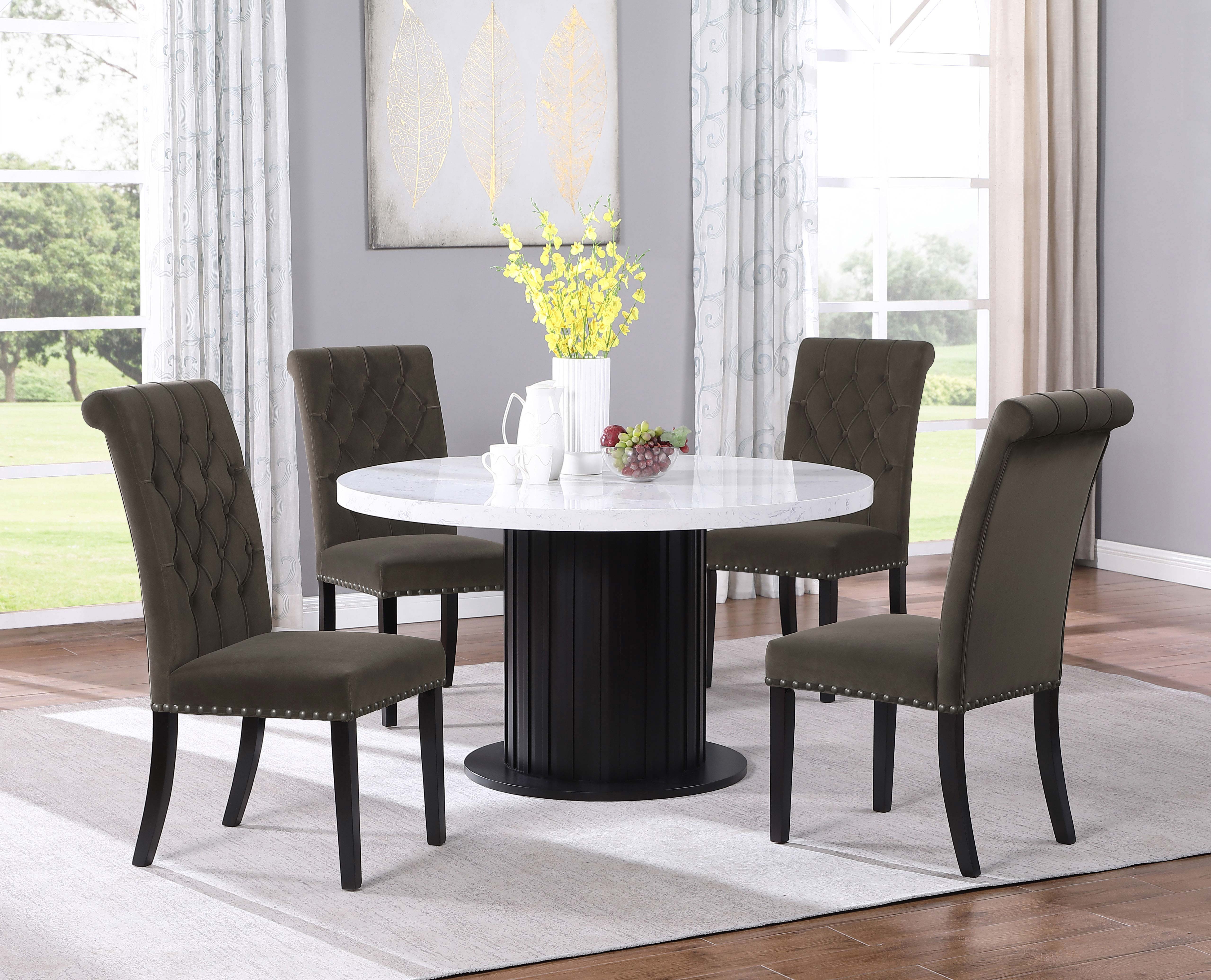 Sherry  Round Dining Set with Grey Fabric Chairs