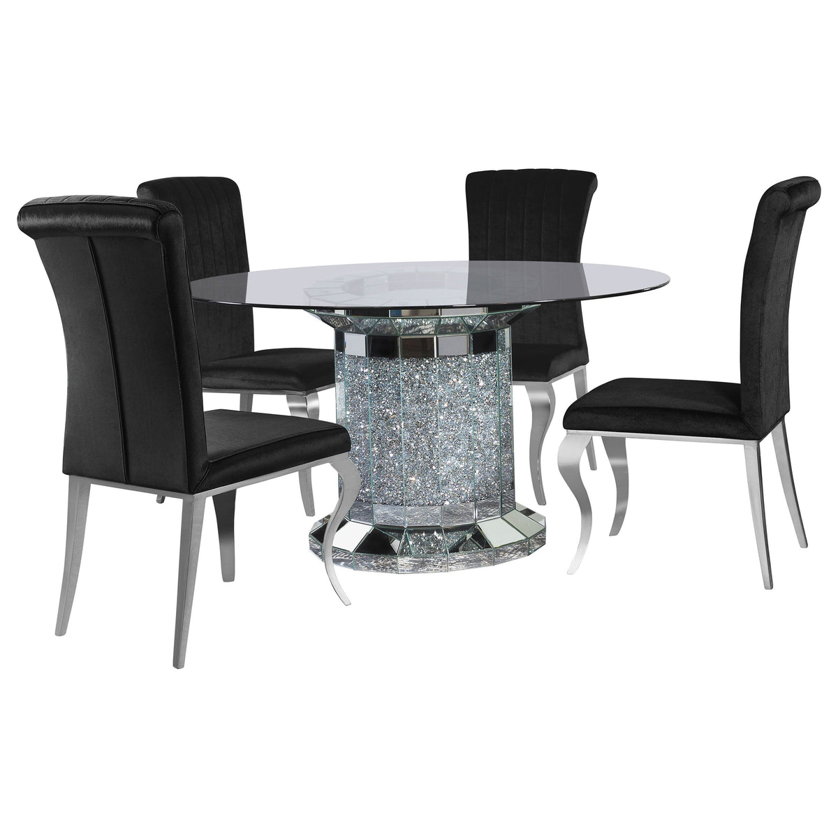 Ellie  Cylinder Pedestal Dining Room Set Mirror and Black