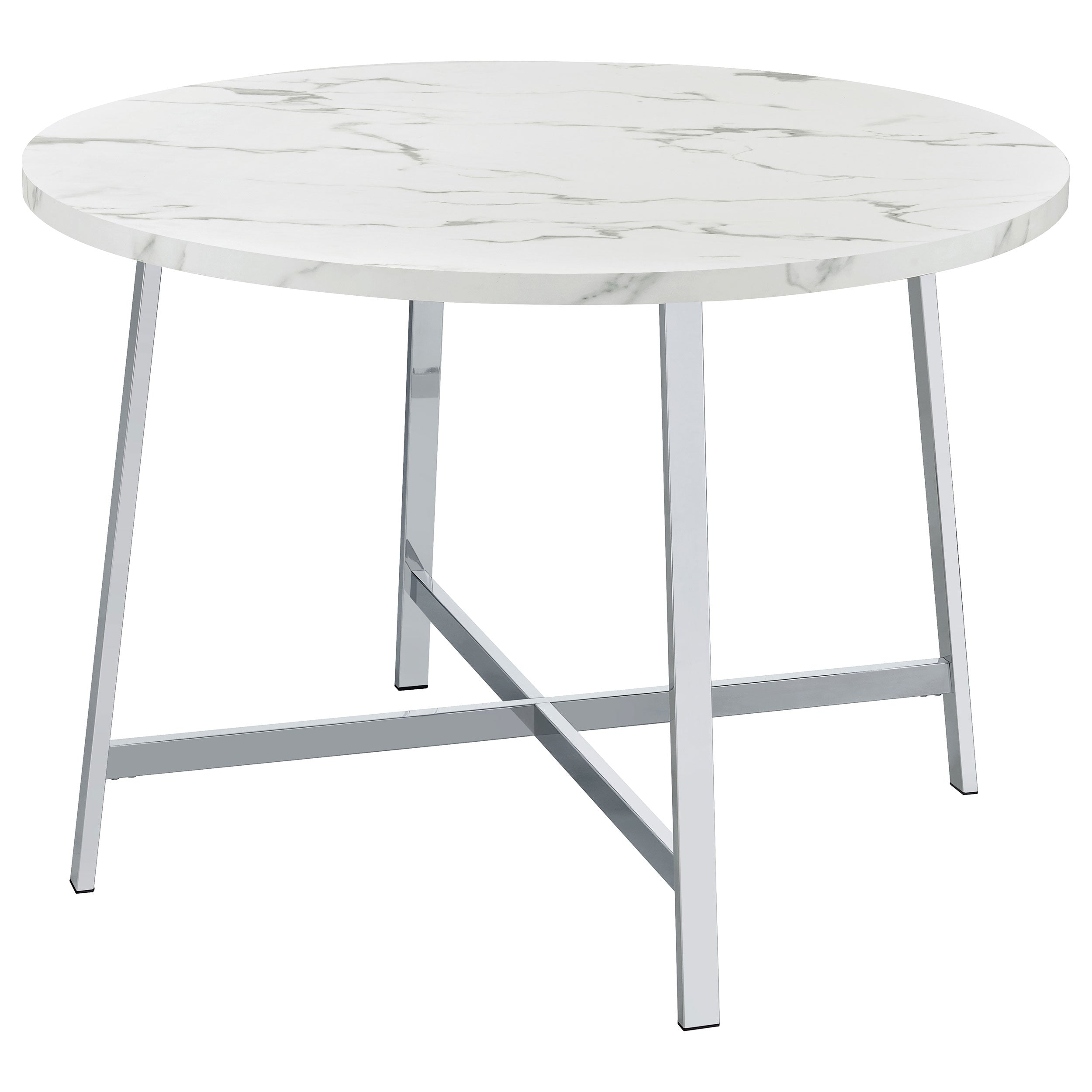 Alcott Round Faux Carrara Marble Top Dining Table Chrome