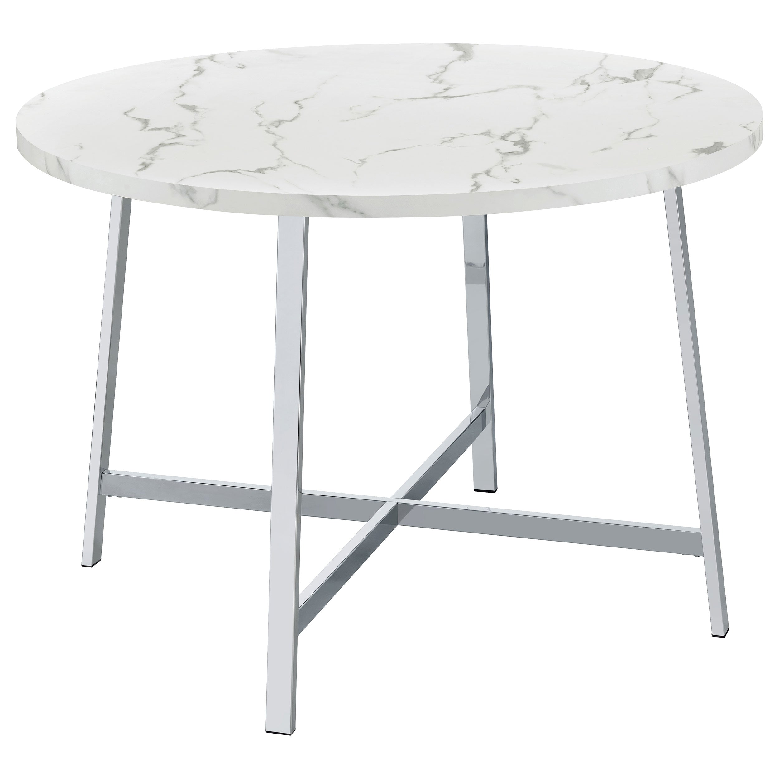 Alcott Round Faux Carrara Marble Top Dining Table Chrome