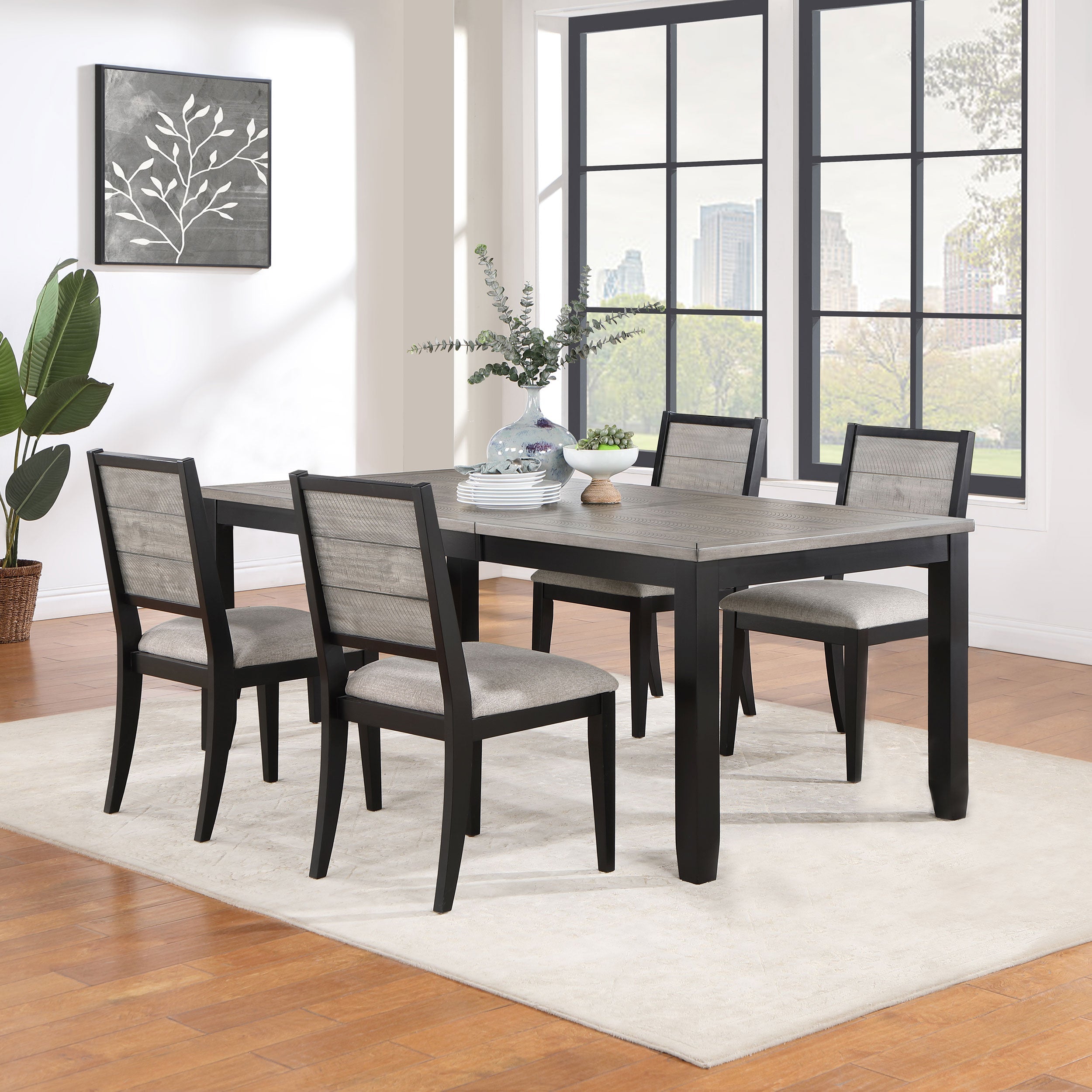 Elodie  Dining Table Set with Extension Leaf Grey and Black