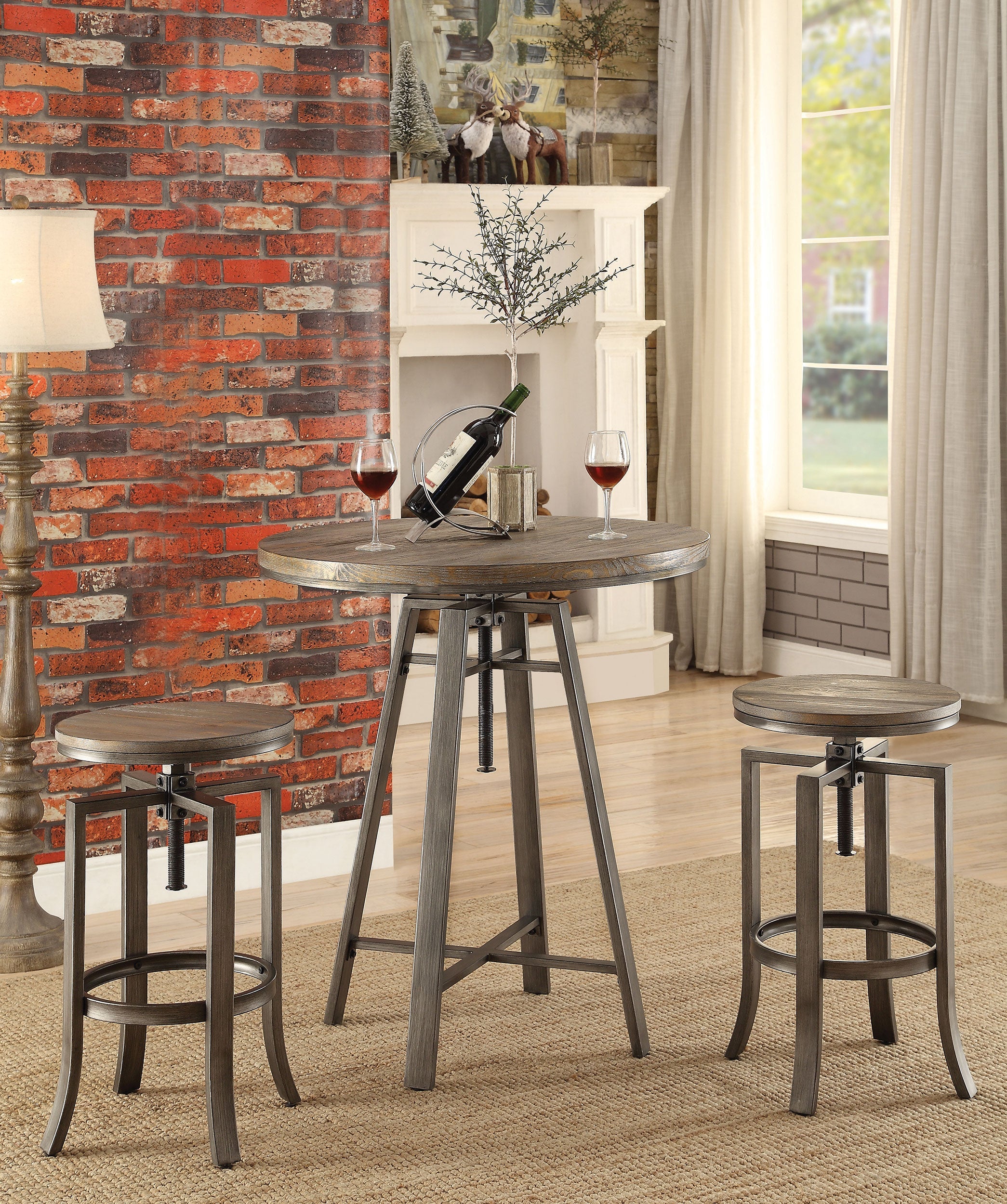 Bartlett Adjustable Height Swivel Bar Stools Brushed Nutmeg and Slate Grey (Set of 2)