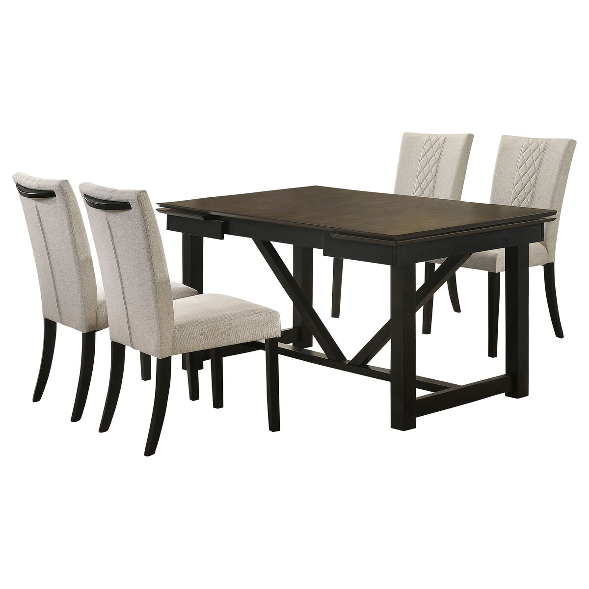 Malia  Rectangular Dining Table Set with Refractory Extension Leaf Beige and Black