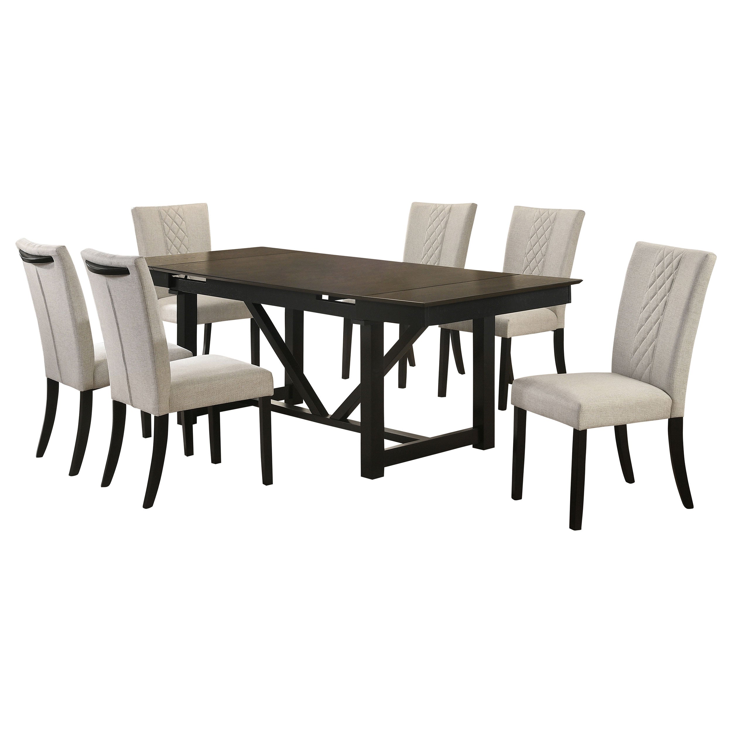 Malia  Rectangular Dining Table Set with Refractory Extension Leaf Beige and Black