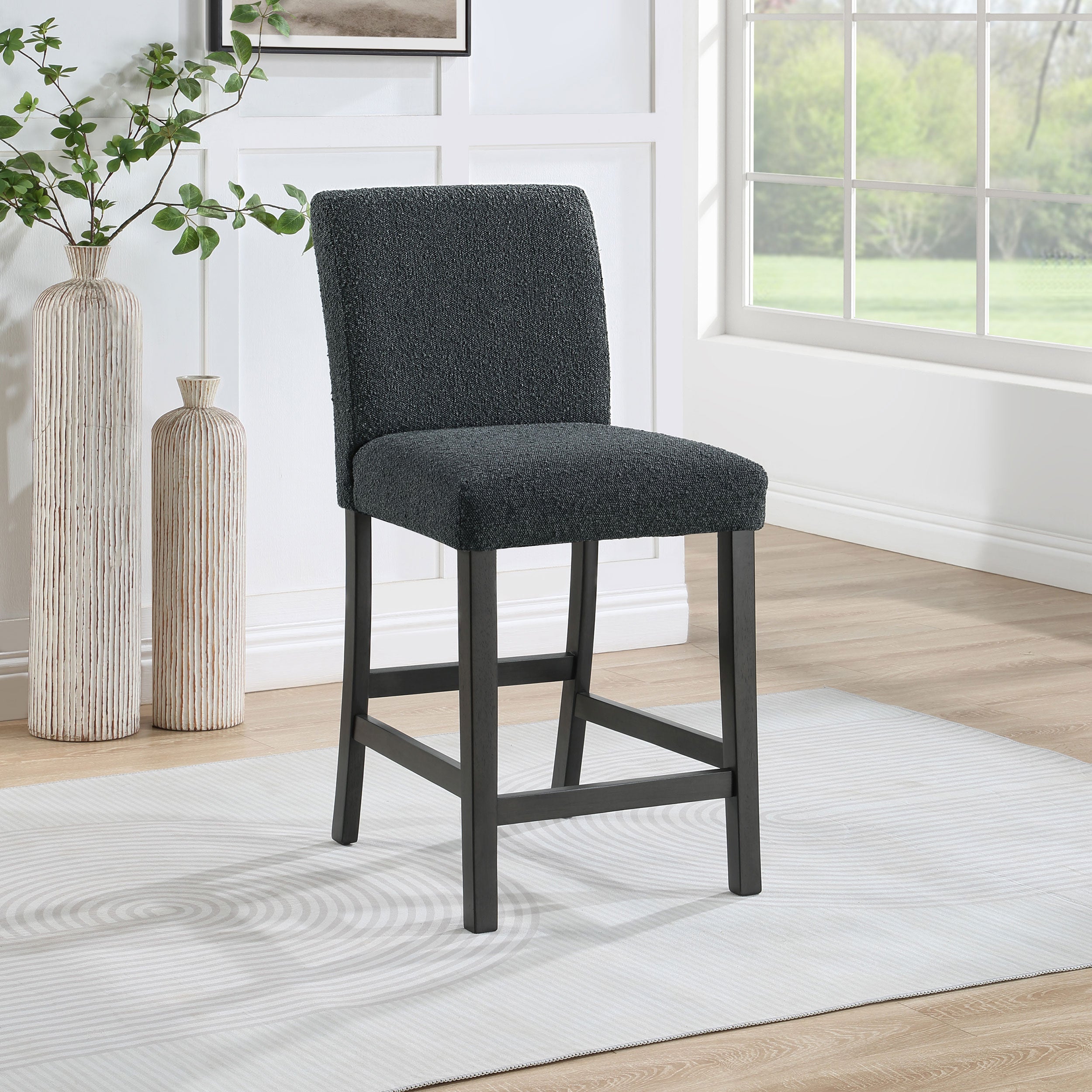 Alba Boucle Upholstered Counter Height Dining Chair White and Charcoal Grey (Set of 2)