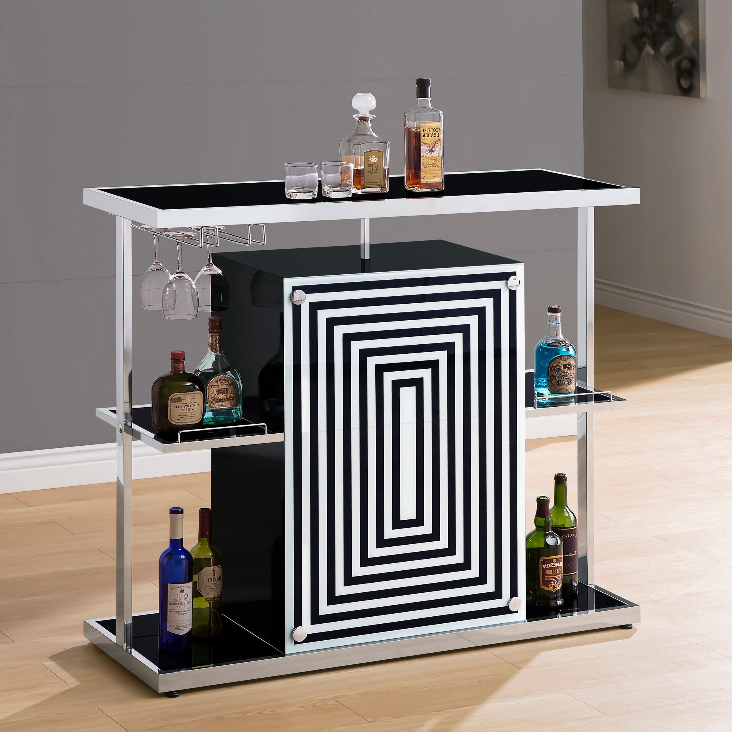 Zinnia 2-tier Bar Unit Glossy Black and White