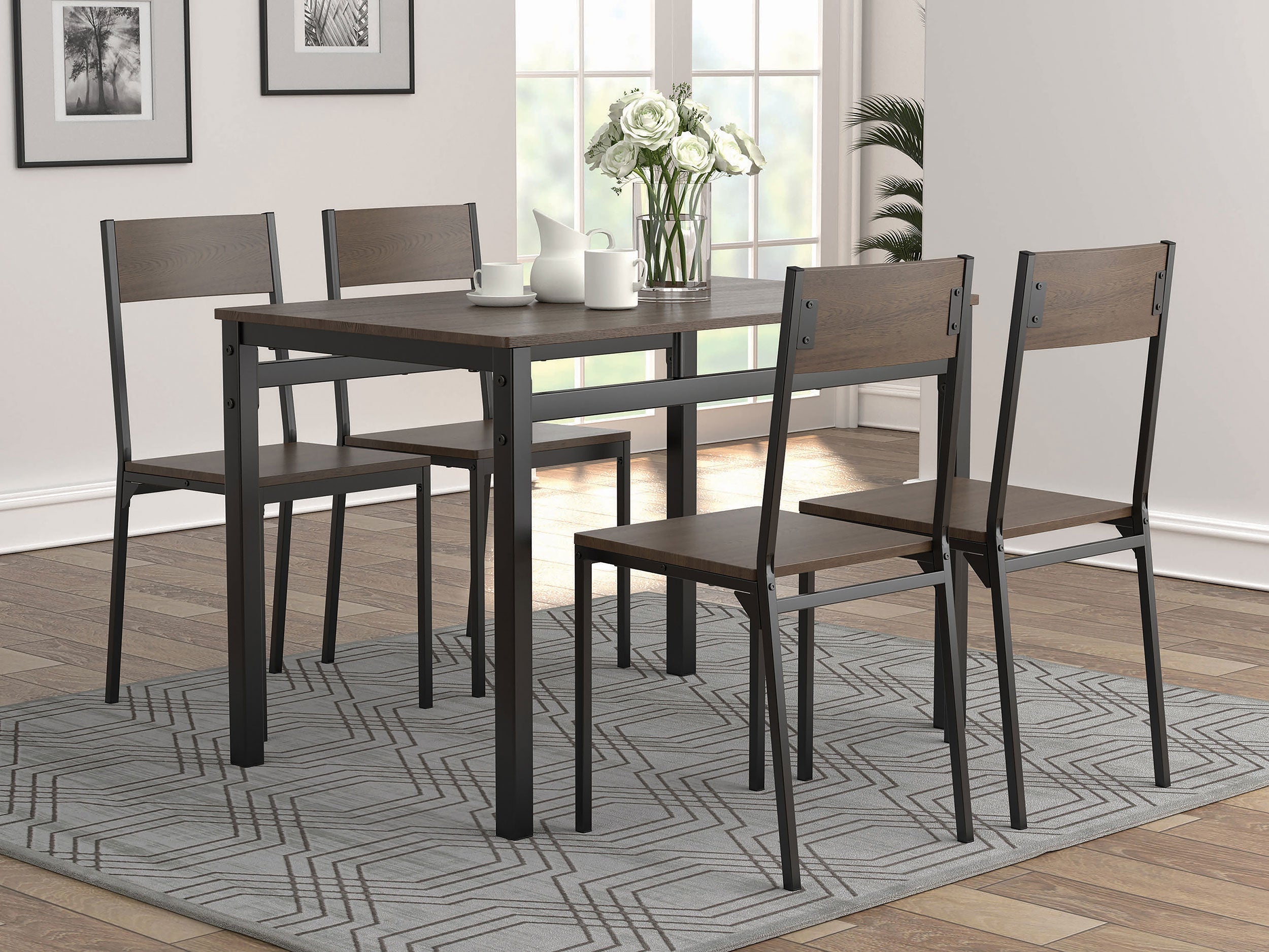 Lana  Rectangular Dining Table Set Dark Brown and Matte Black