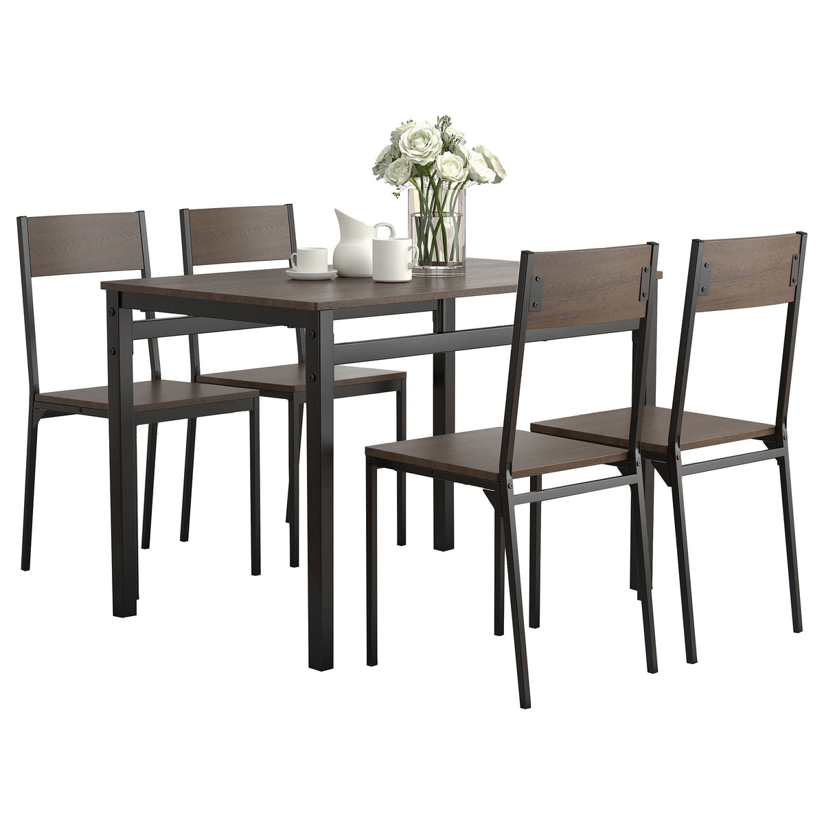 Lana  Rectangular Dining Table Set Dark Brown and Matte Black