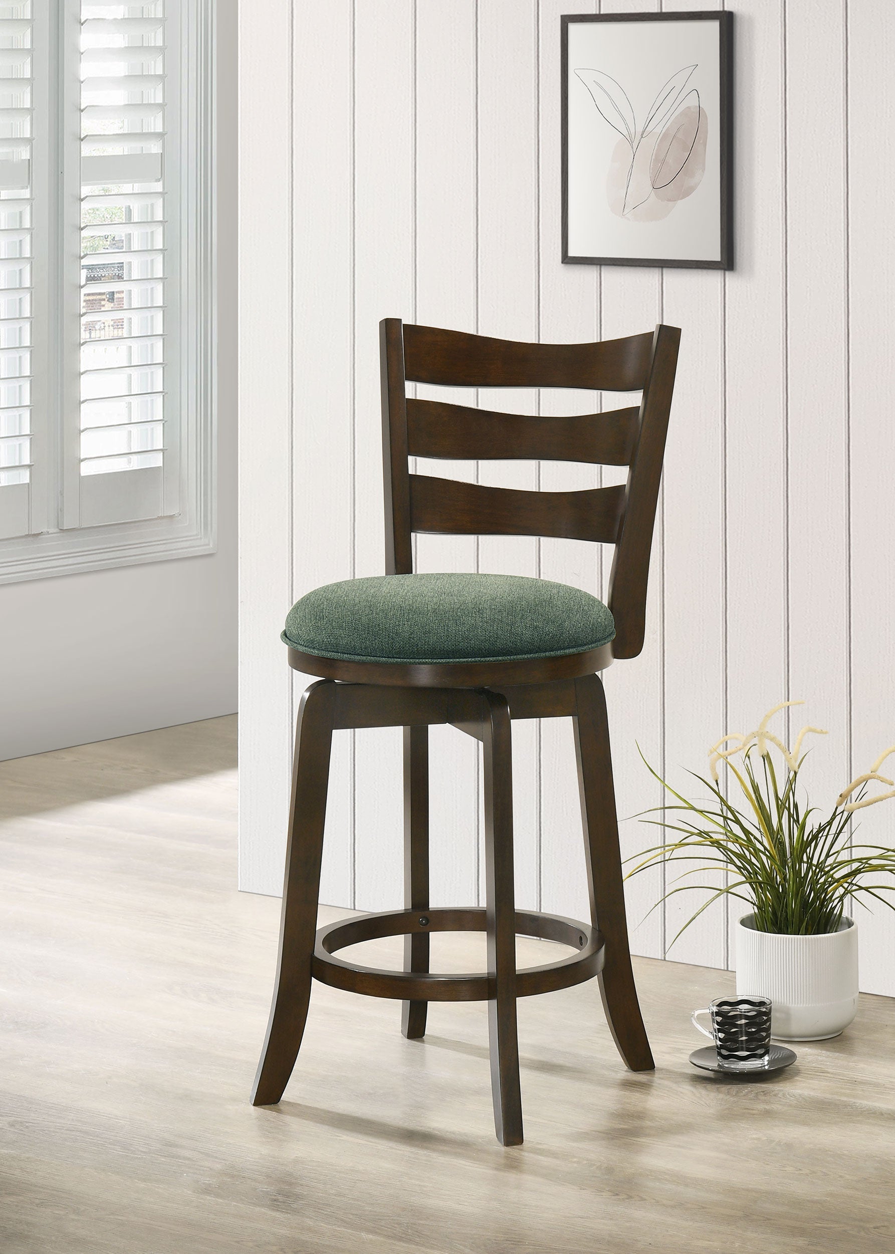 Murphy Ladder Back Counter Height Swivel Bar Stool Dark Cherry and Hunter Green