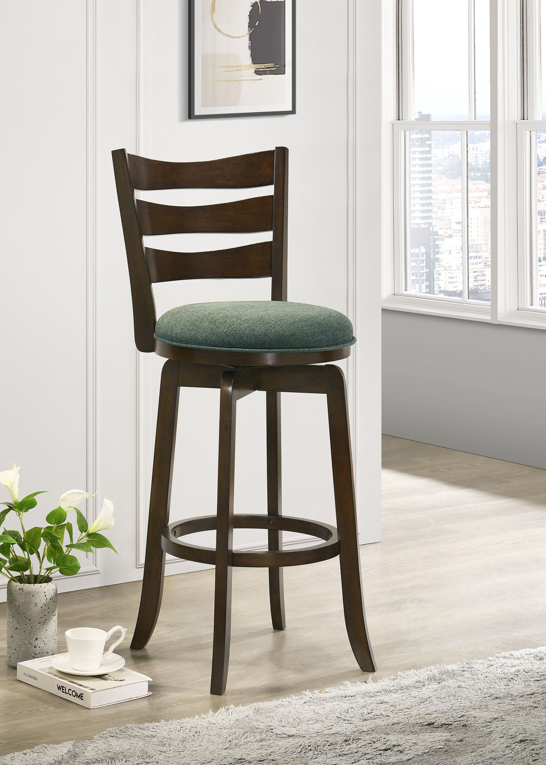 Murphy Ladder Back Counter Height Swivel Bar Stool Dark Cherry and Hunter Green