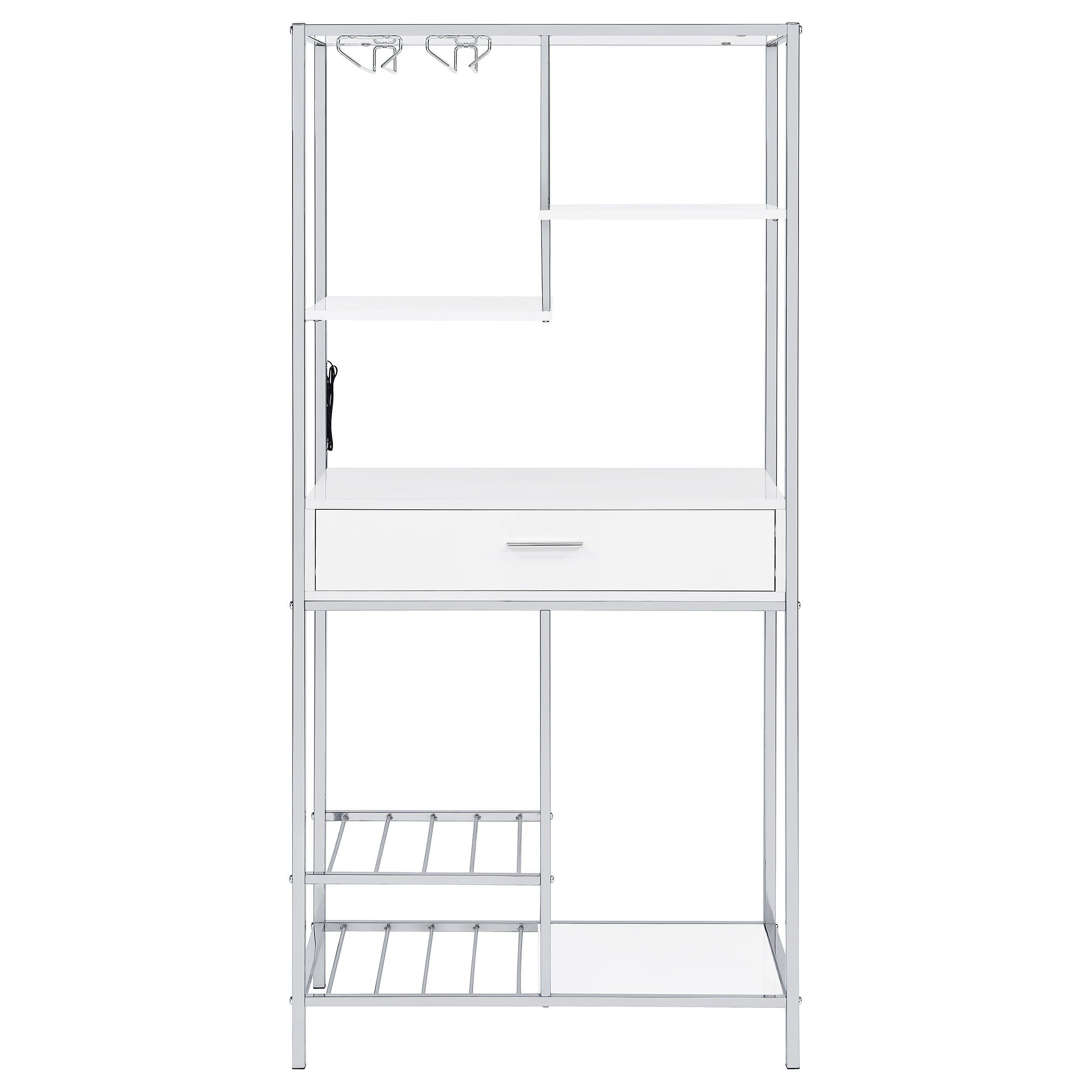 Figueroa 5-shelf Wine Cabinet with Storage Drawer White High Gloss and Chrome