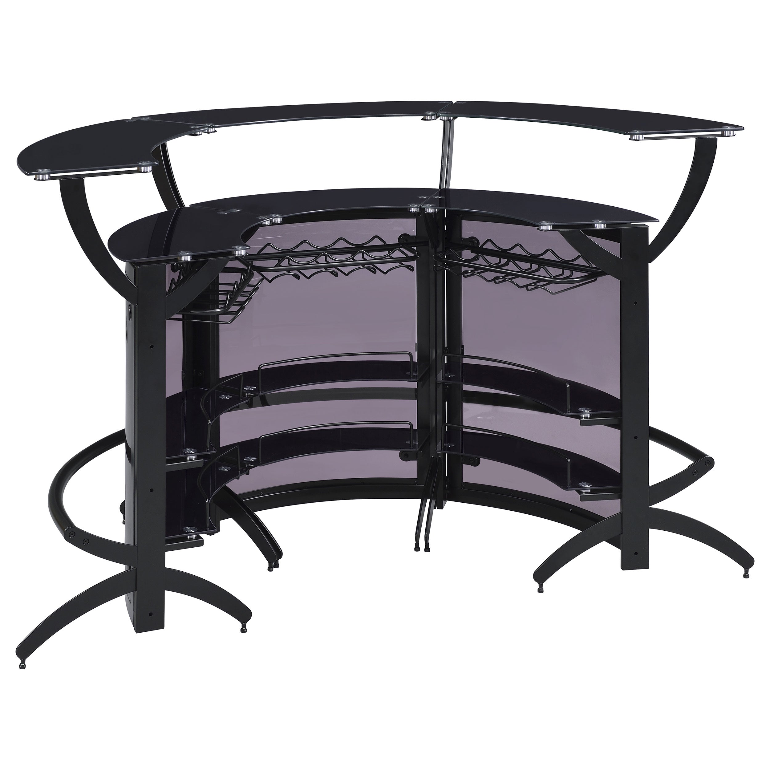 Dallas 2-shelf Curved Home Bar Smoke and Black Glass (Set of 3)