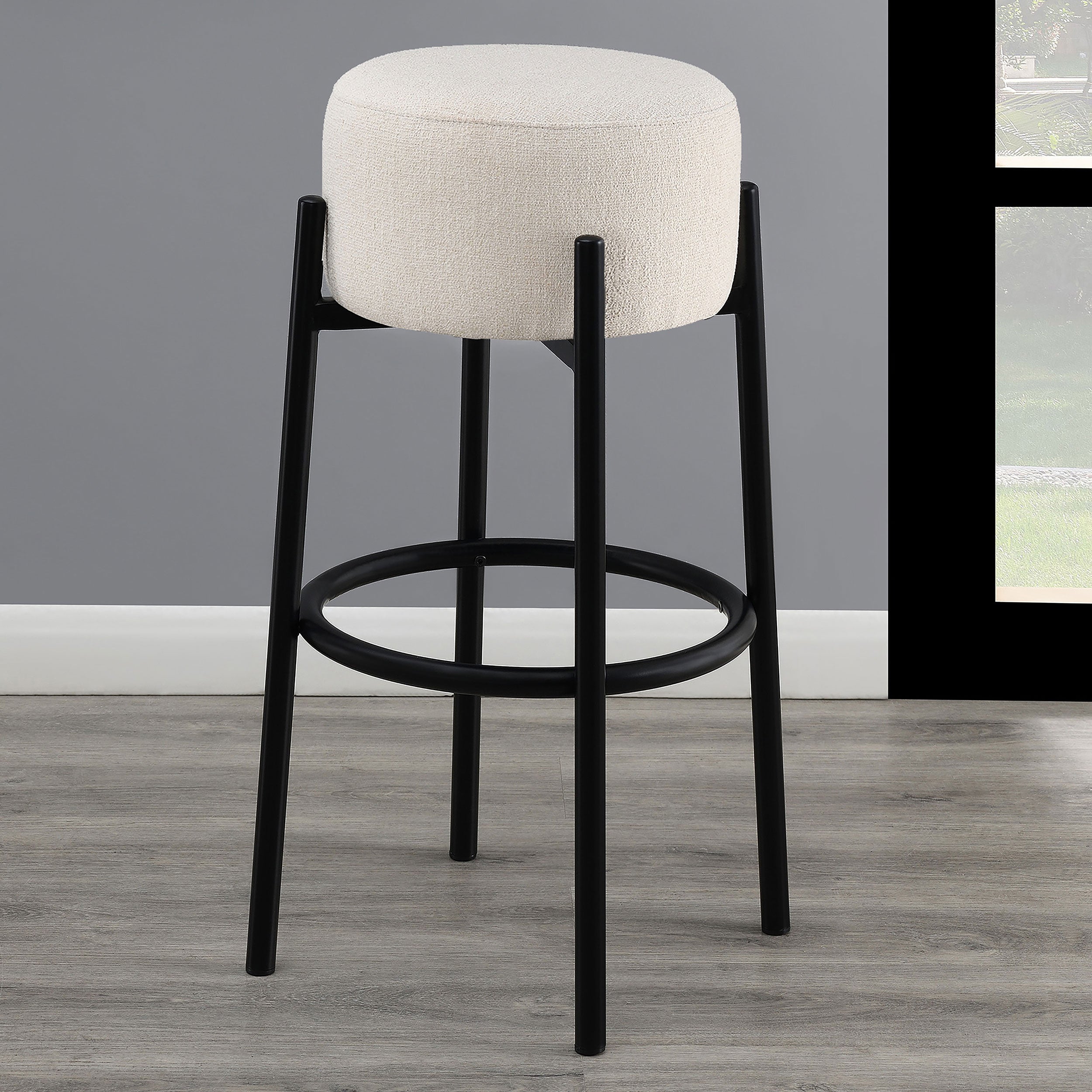 Leonard Upholstered Backless Round Stools White and Black (Set of 2)