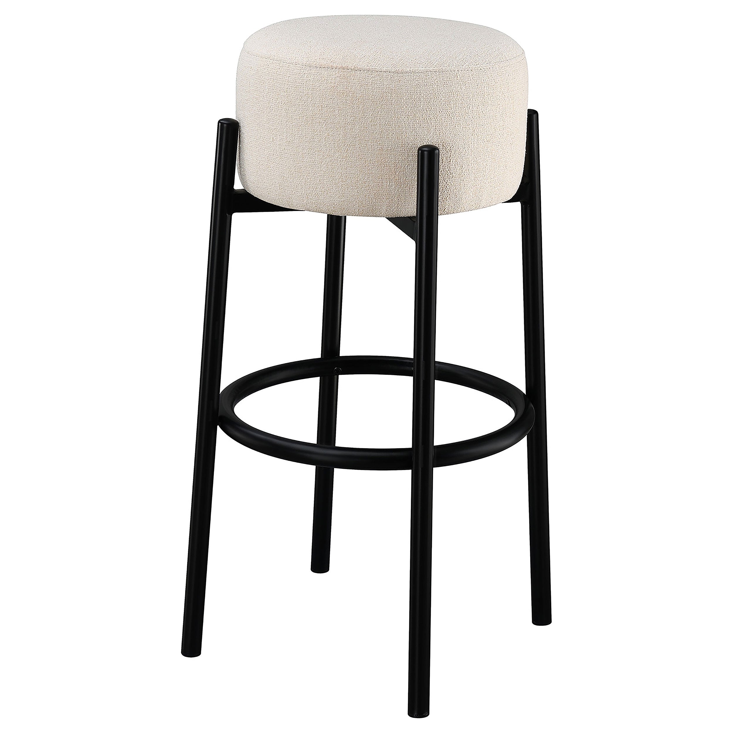 Leonard Upholstered Backless Round Stools White and Black (Set of 2)