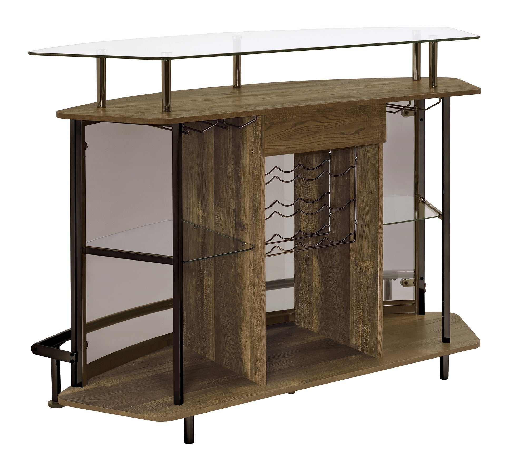 Gideon Crescent Shaped Glass Top Bar Unit with Drawer