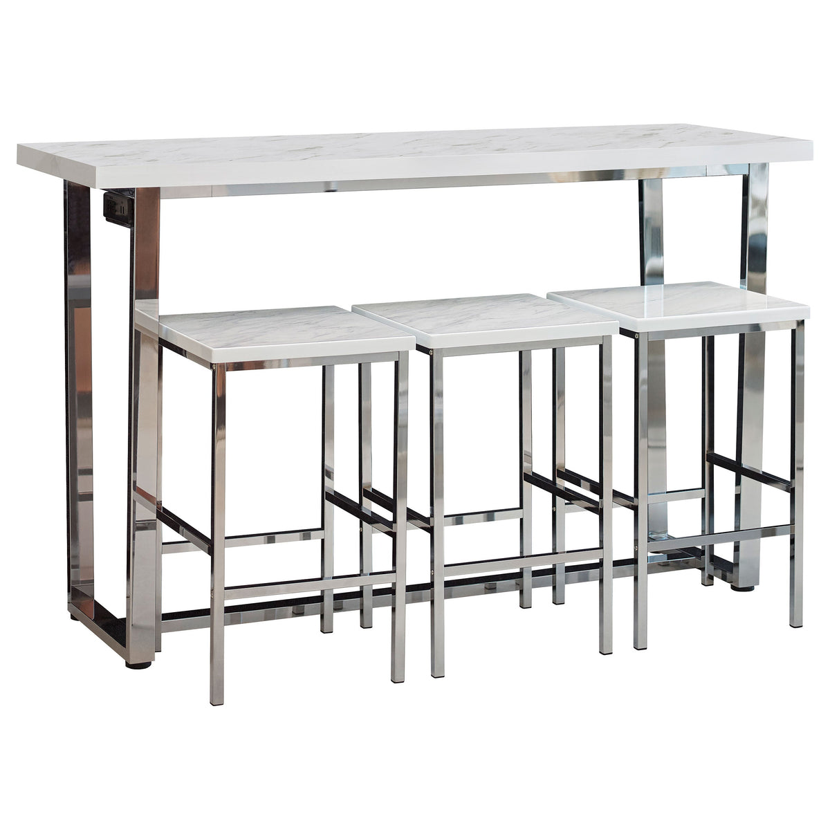 Marmot  Rectangular Counter Height Set White Marble and Chrome