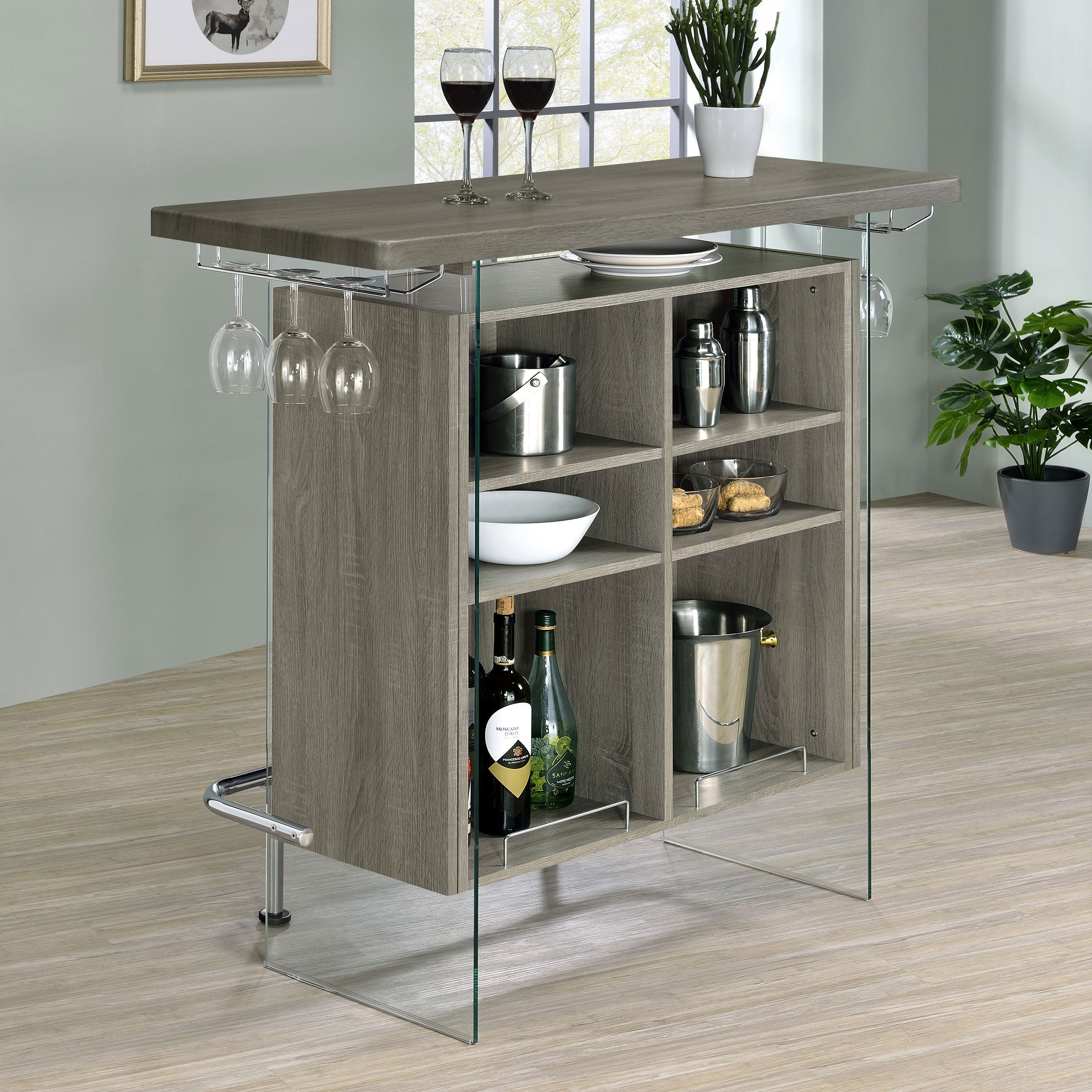 Acosta Rectangular Bar Unit with Footrest and Glass Side Panels