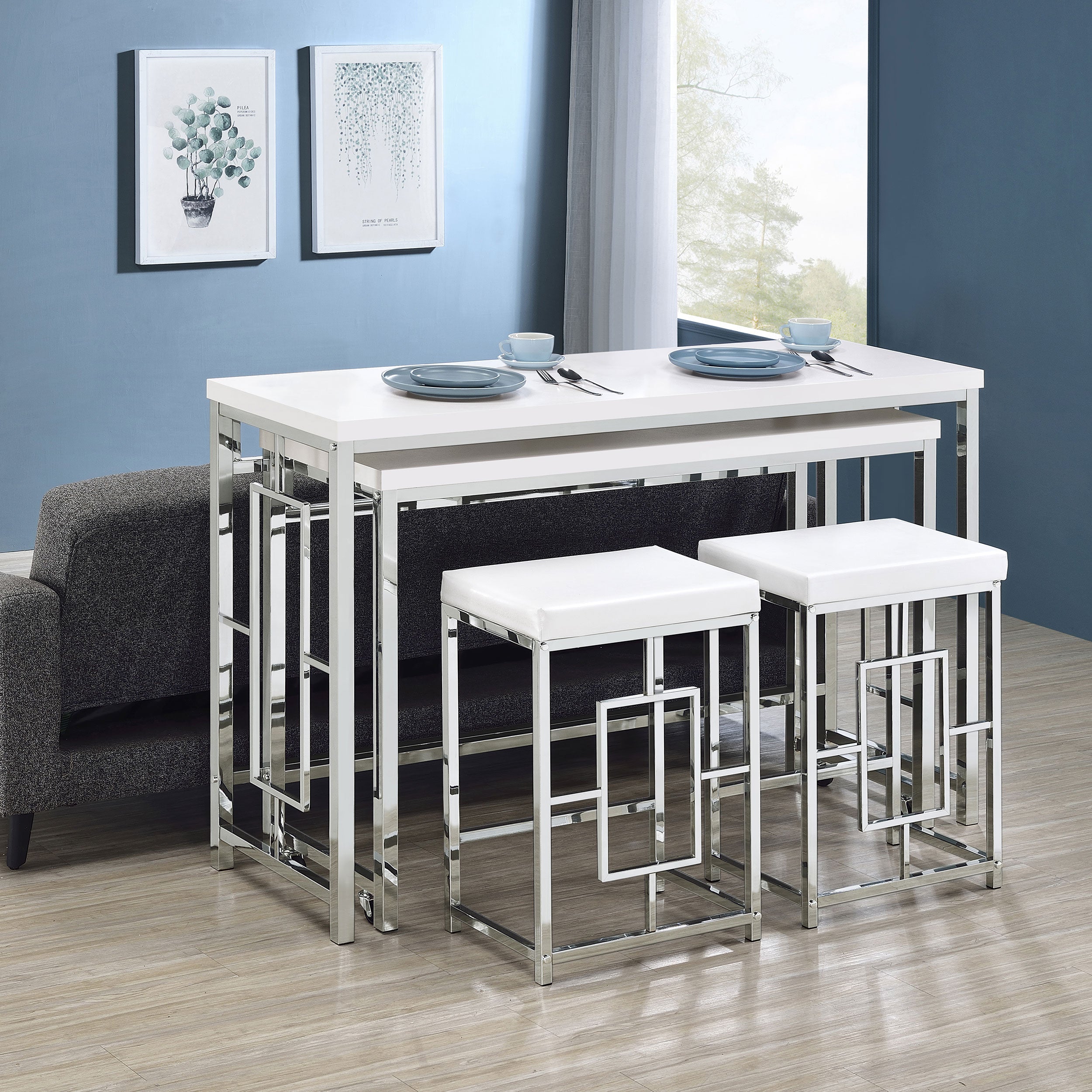 Jackson  Multipurpose Counter Height Table Set White and Chrome