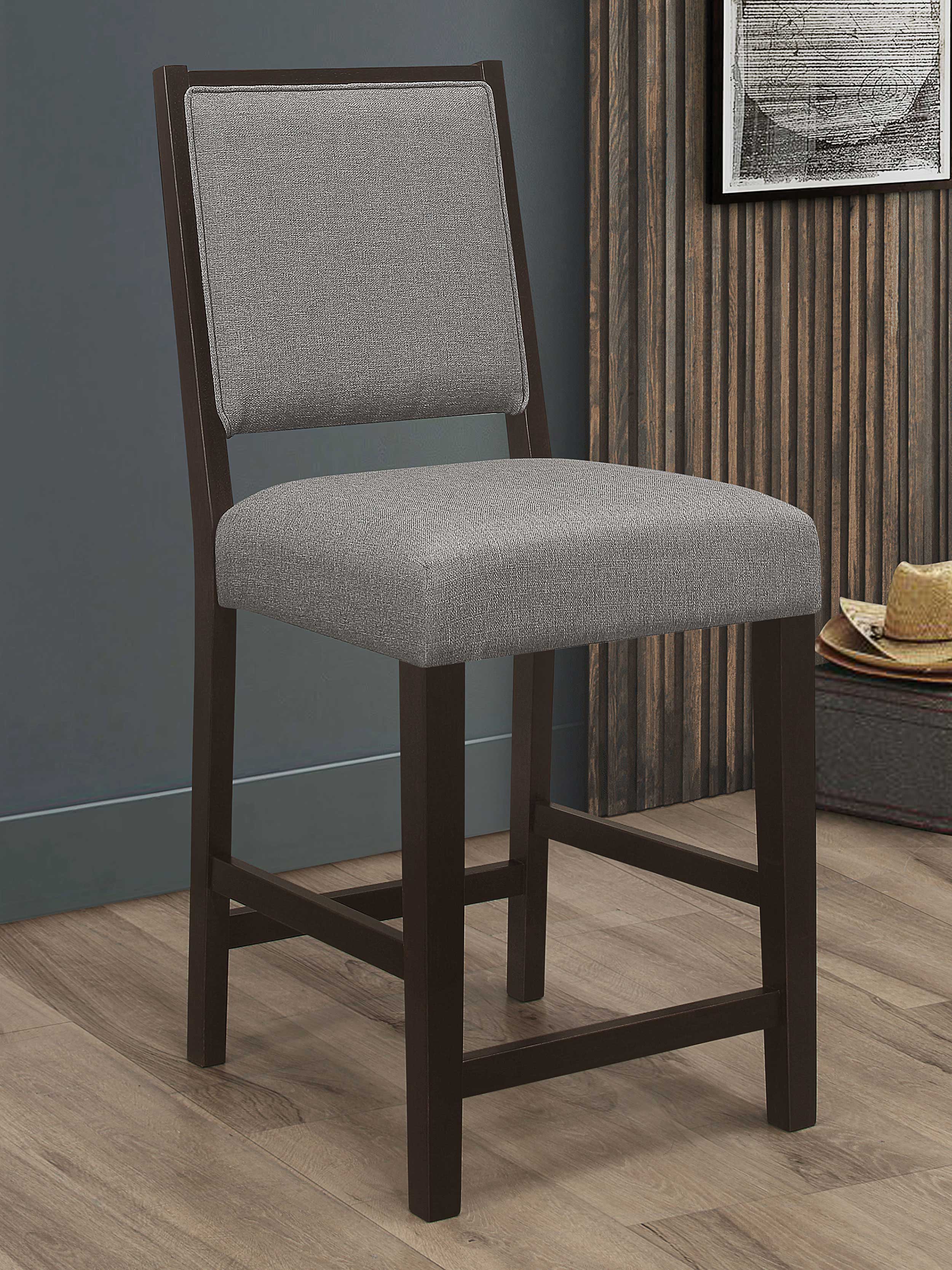 Bedford Upholstered Open Back Bar Stools with Footrest (Set of 2) Grey and Espresso