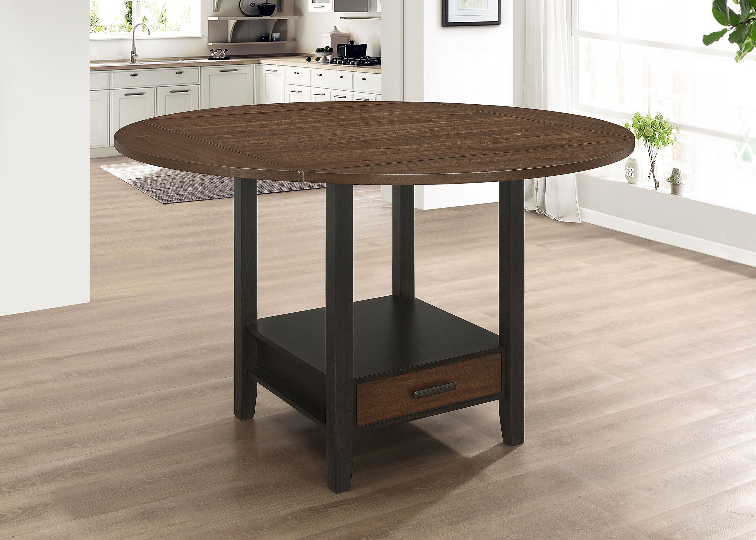 Sanford Round Counter Height Table with Drop Leaf Cinnamon and Espresso