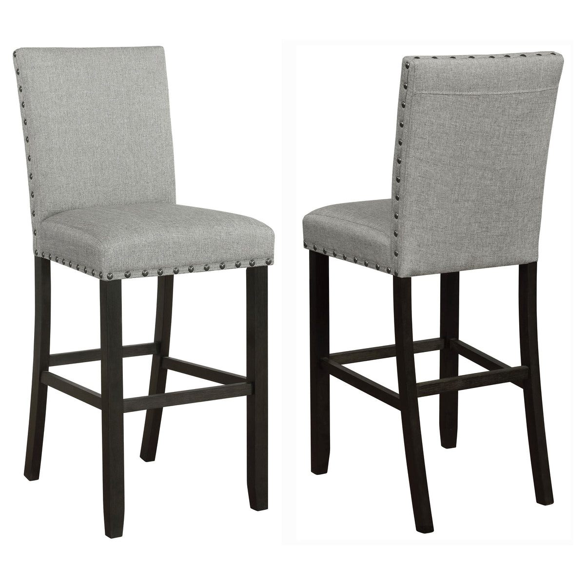 Kentfield Solid Back Upholstered Bar Stools Grey and Antique Noir (Set of 2)