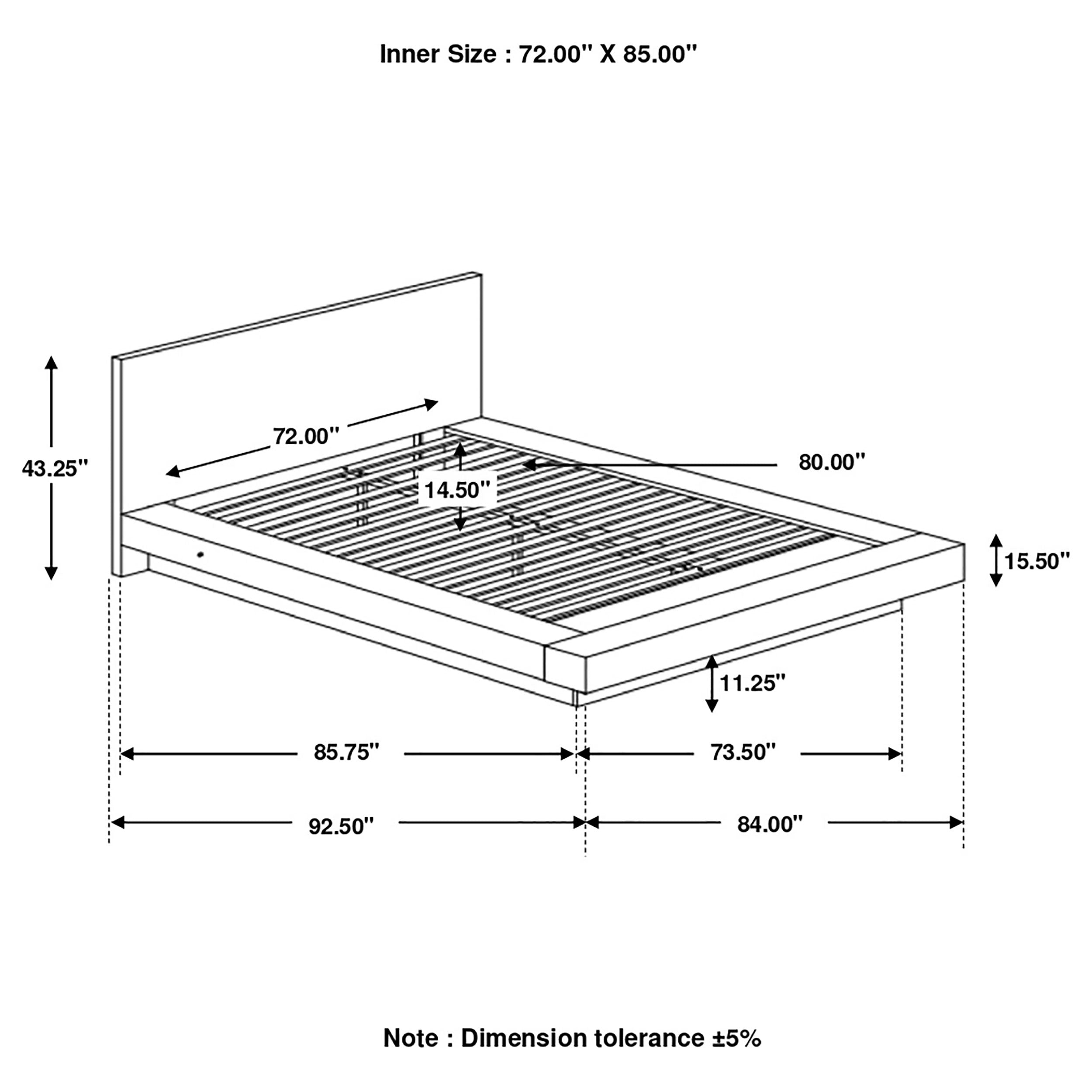 Jessica  Platform Bed with Rail Seating Cappuccino