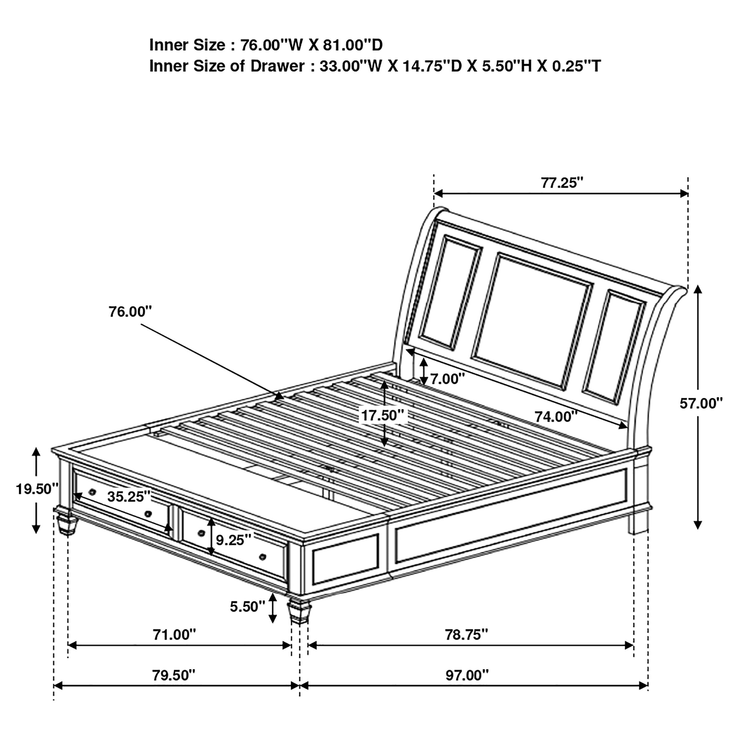 Sandy Beach Storage Bedroom Set with Sleigh Headboard