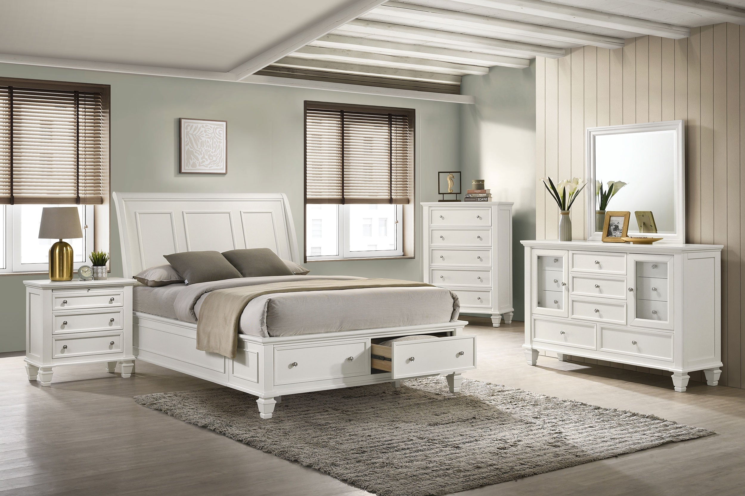 Sandy Beach Storage Bedroom Set with Sleigh Headboard