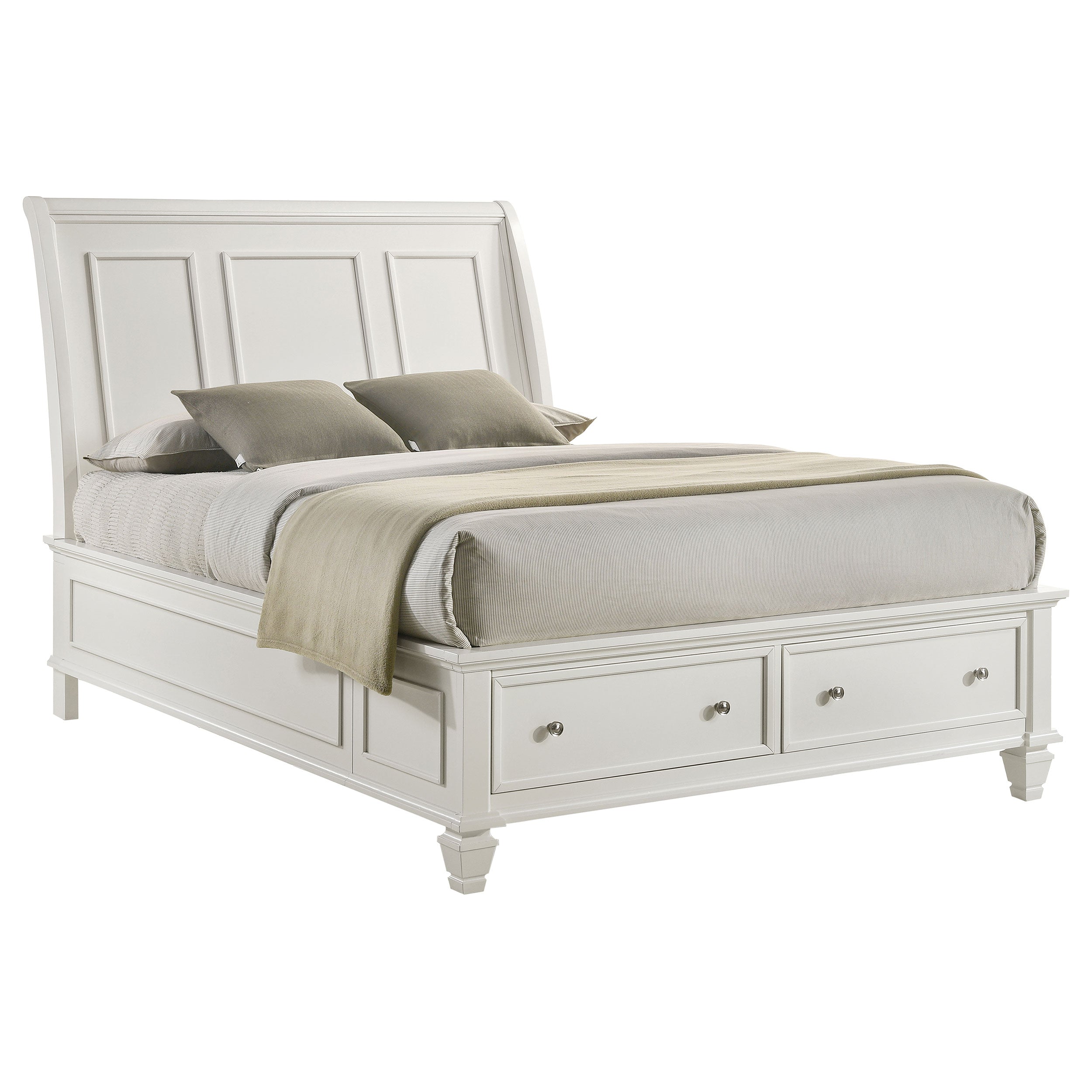 Sandy Beach  Storage Sleigh Bed Cream White