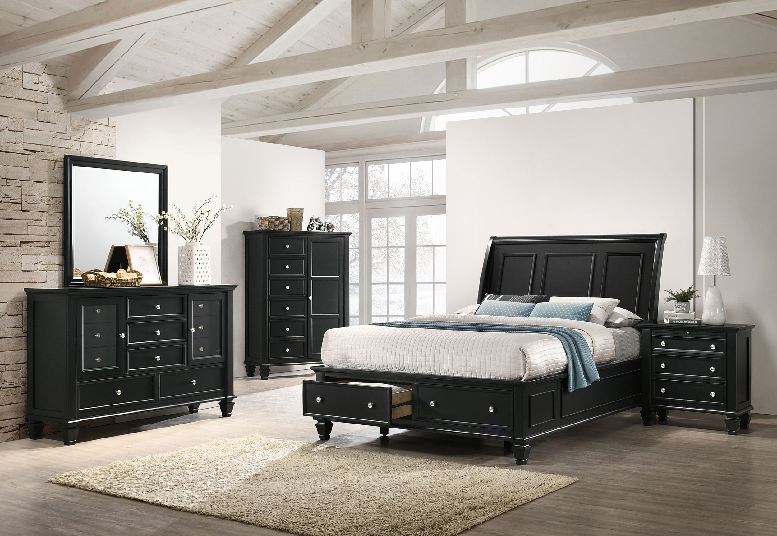 Sandy Beach  Storage Sleigh Bed Black