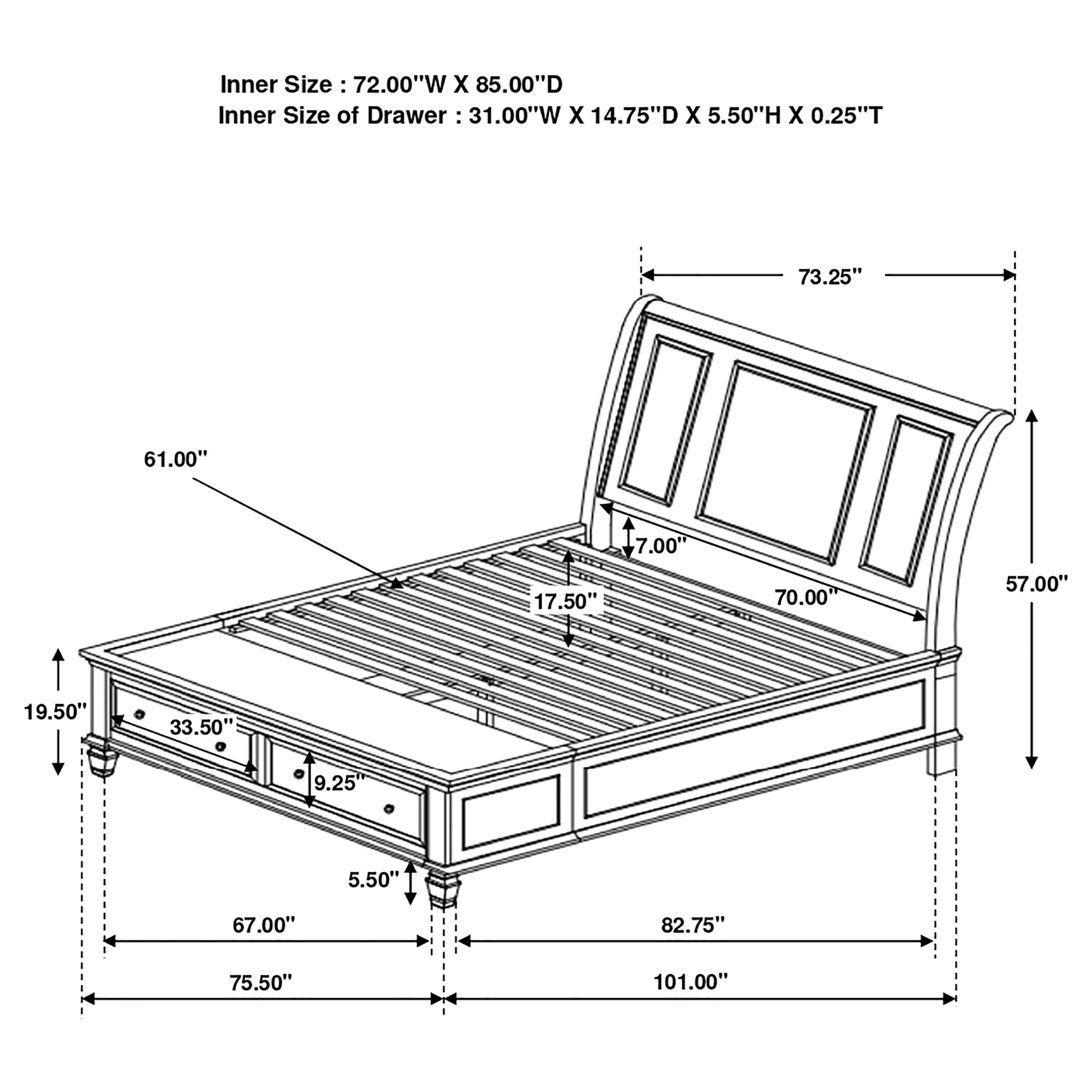 Sandy Beach  Storage Sleigh Bed Black