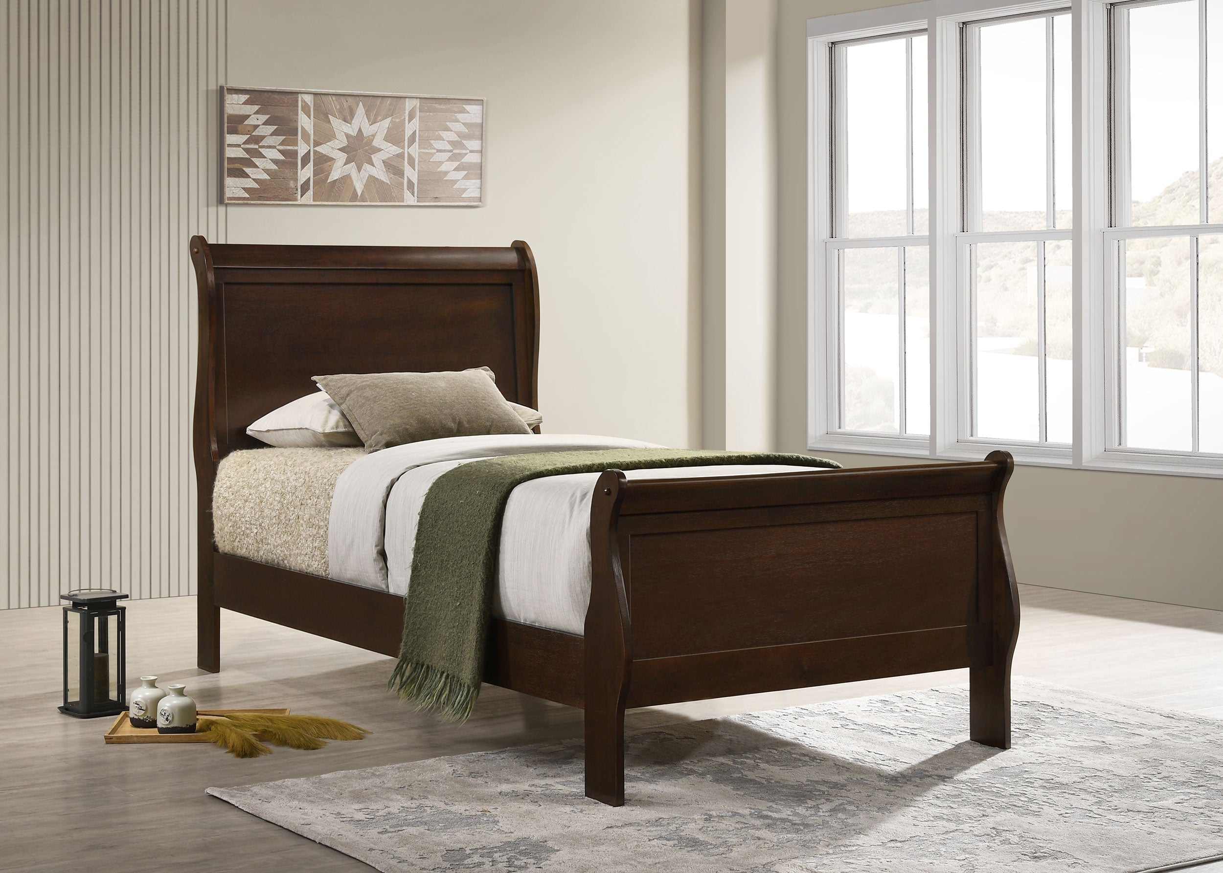 Louis Philippe  Panel Sleigh Bed Cappuccino