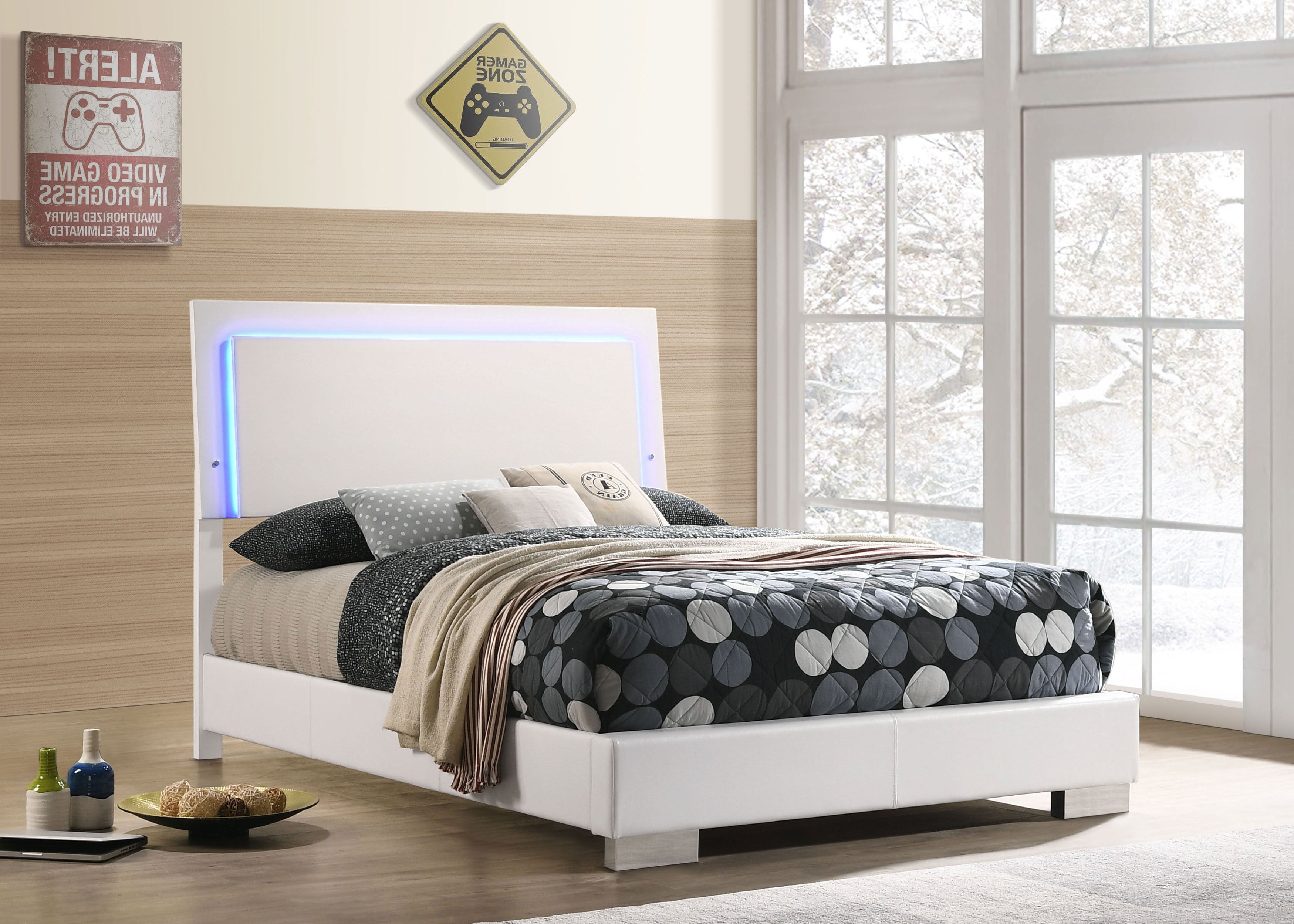 Felicity  Panel Bed with LED Lighting Glossy White