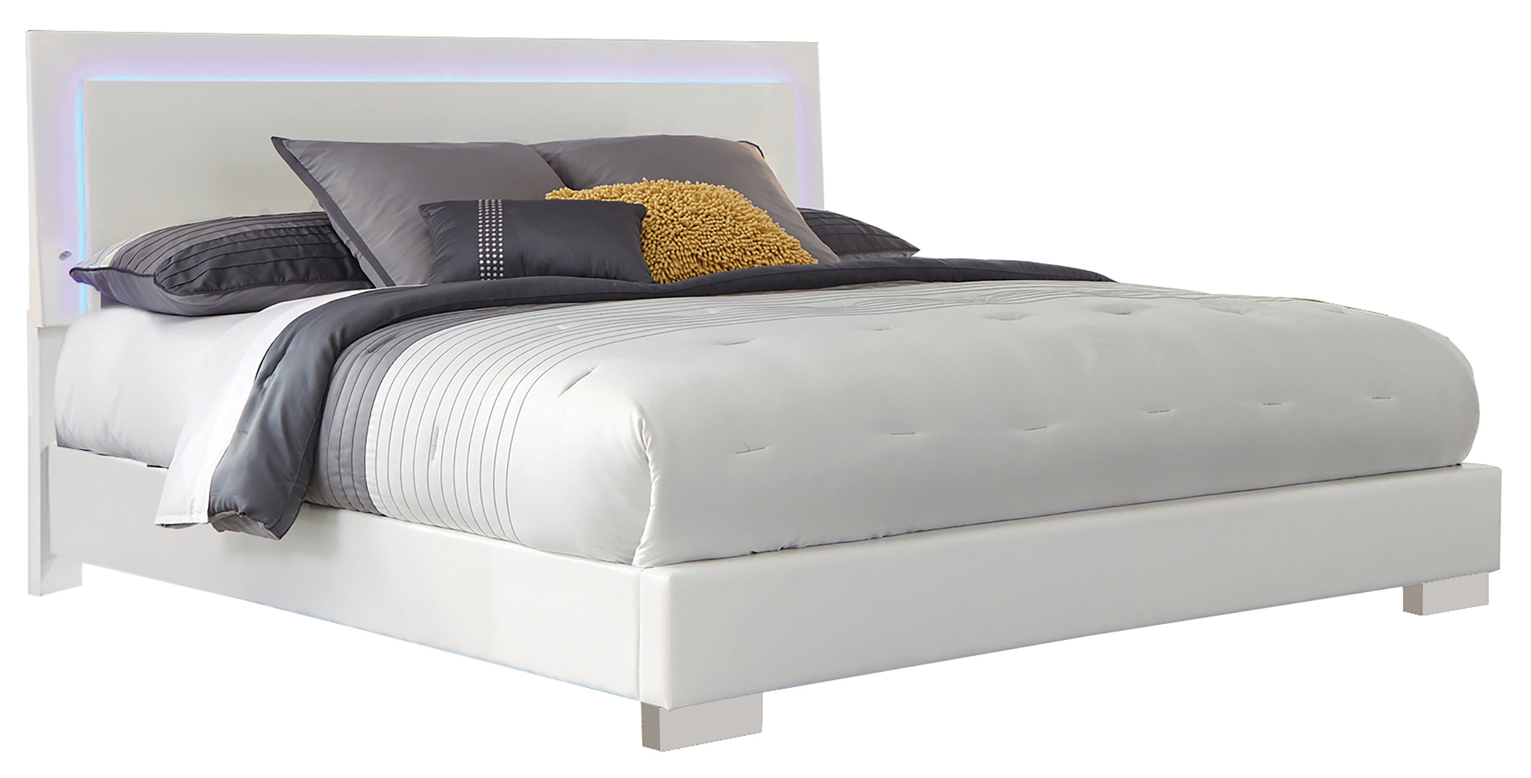 Felicity  Panel Bed with LED Lighting Glossy White