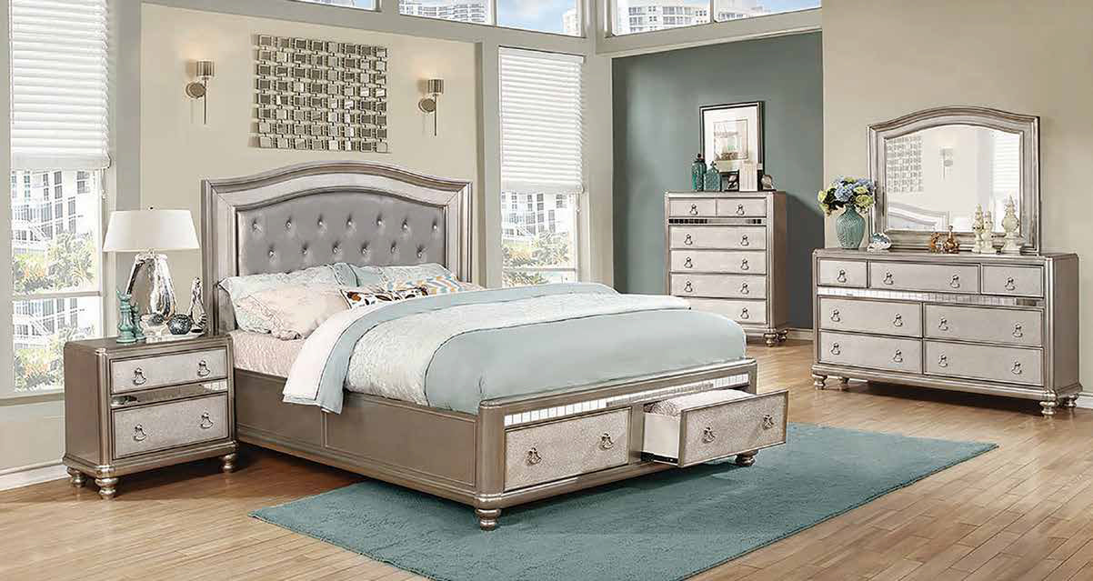 Bling Game Storage Bedroom Set Metallic Platinum