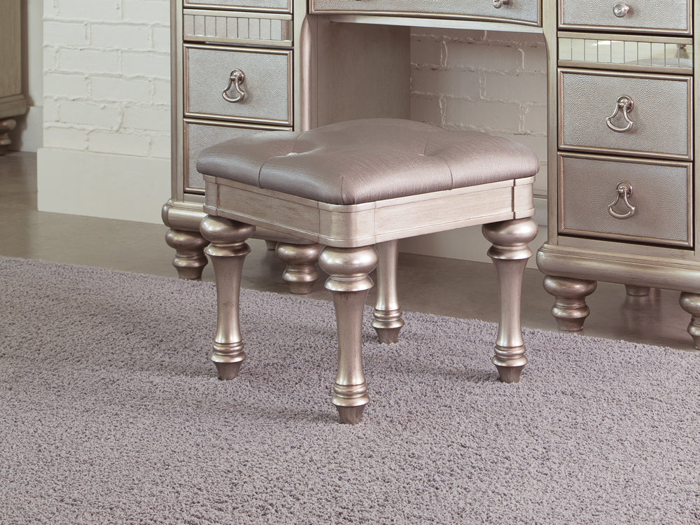 Bling Game Upholstered Vanity Stool Metallic Platinum