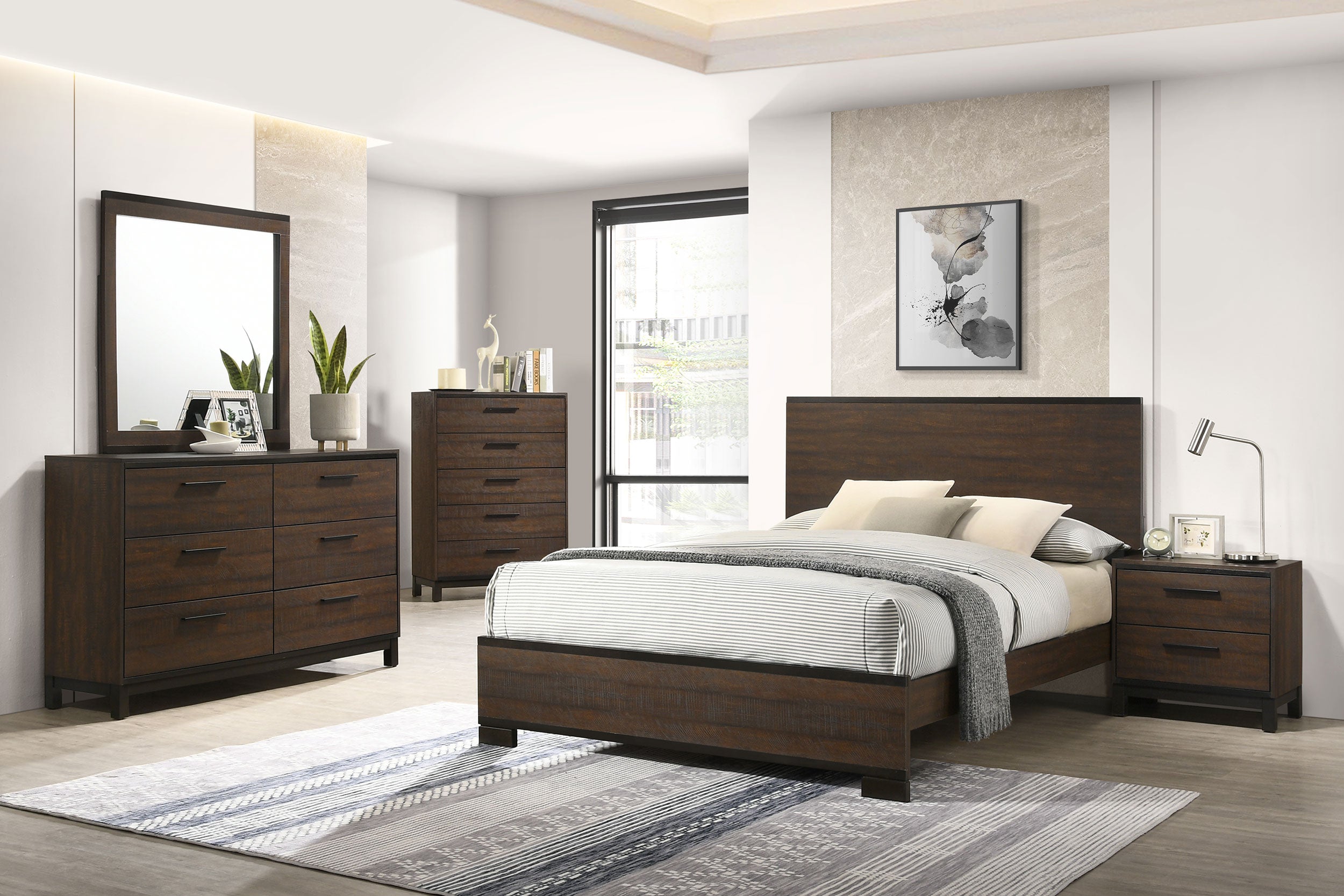 Edmonton Wood  Panel Bed Rustic Tobacco