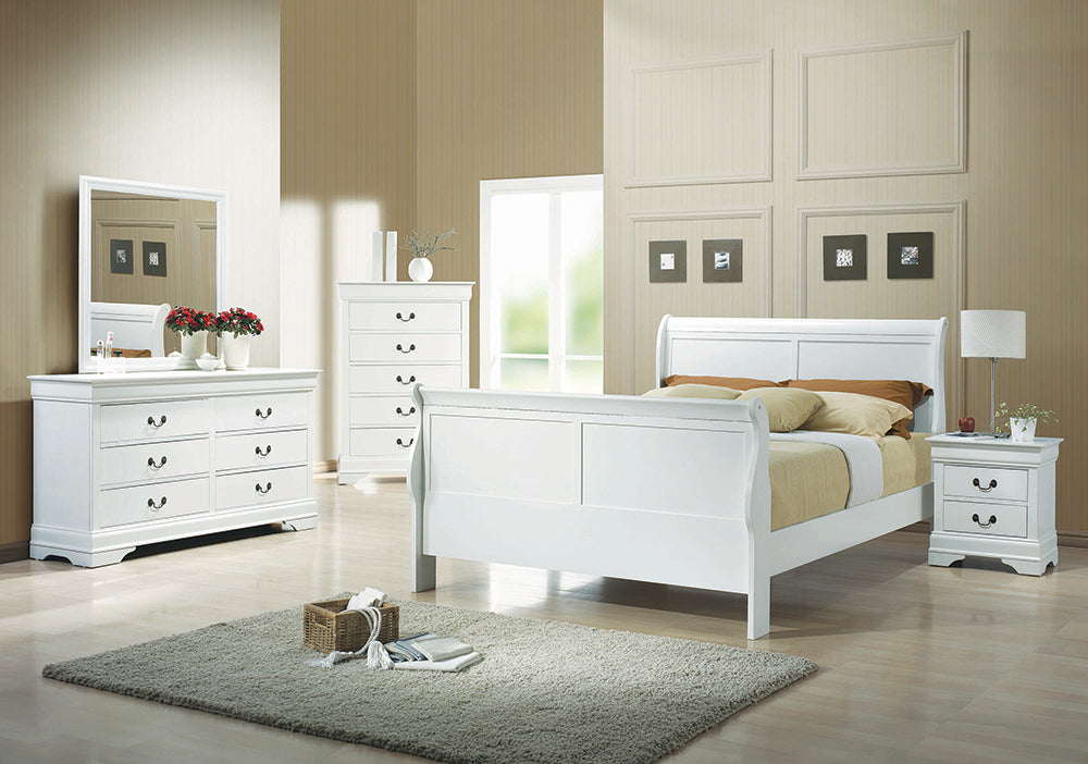 Louis Philippe  Sleigh Panel Bed White