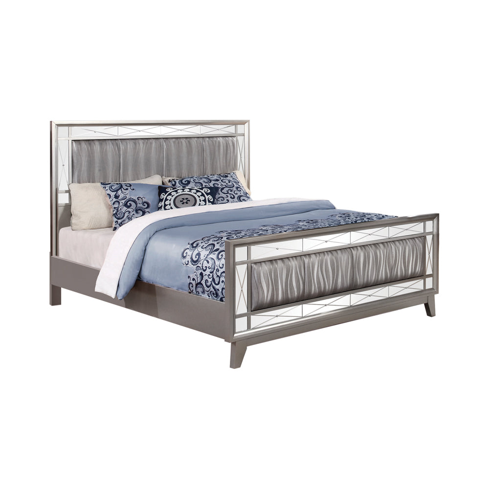 Leighton  Panel Bed with Mirrored Accents Mercury Metallic