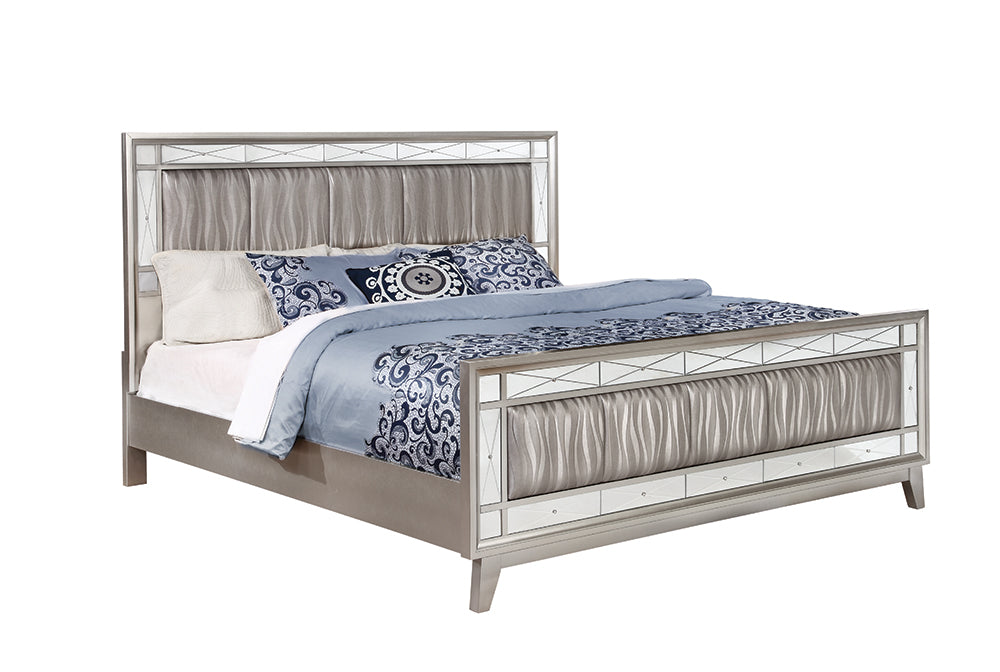 Leighton  Panel Bed with Mirrored Accents Mercury Metallic